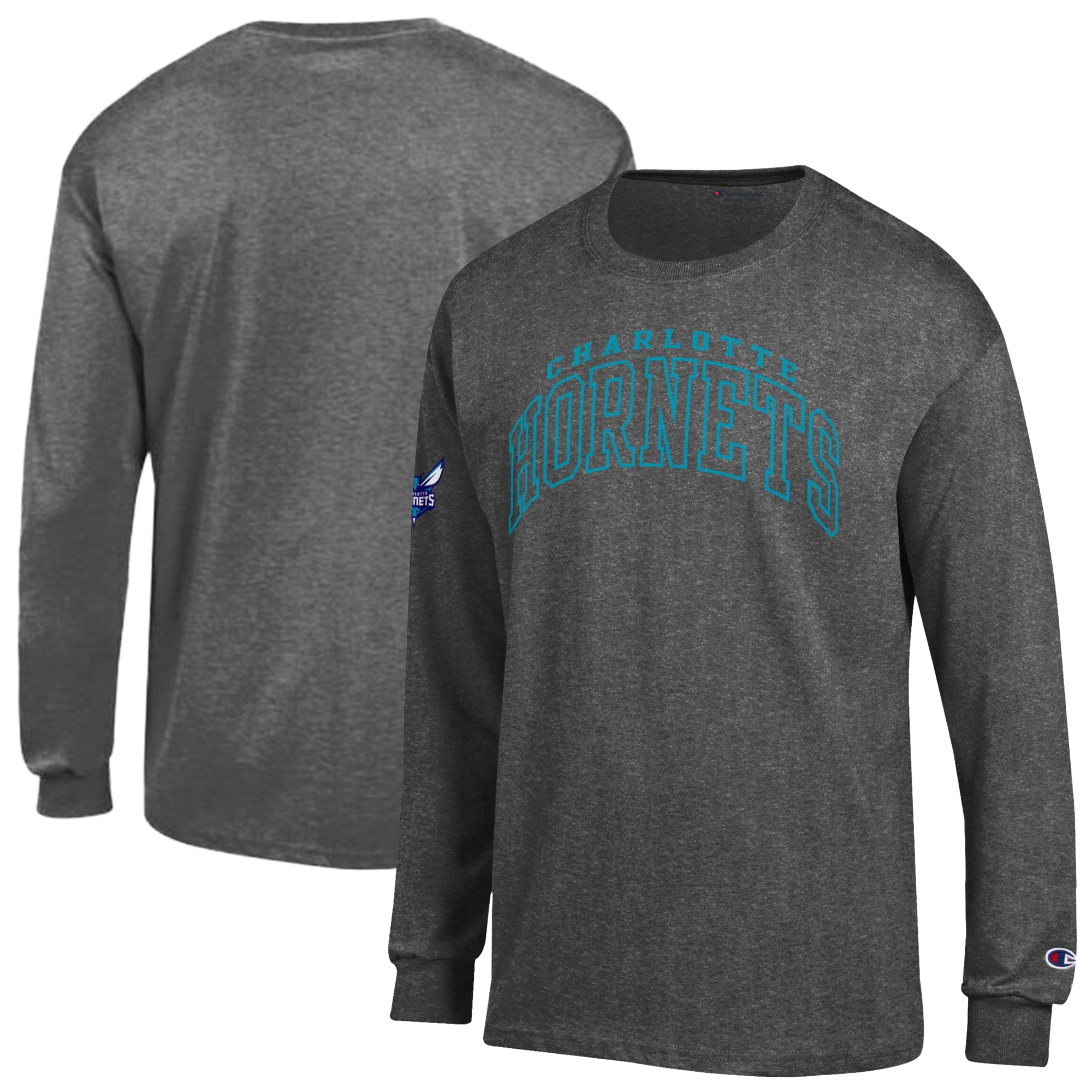Men's Champion Heather Charcoal Charlotte Hornets Jersey Long Sleeve T-Shirt