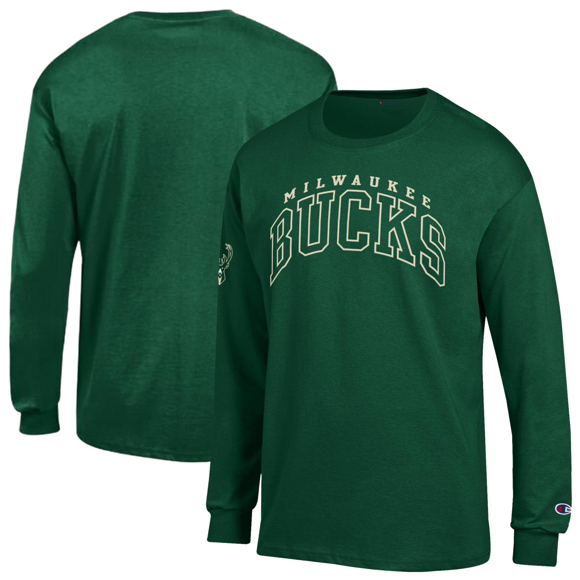 Men's Champion  Hunter Green Milwaukee Bucks Jersey Long Sleeve T-Shirt