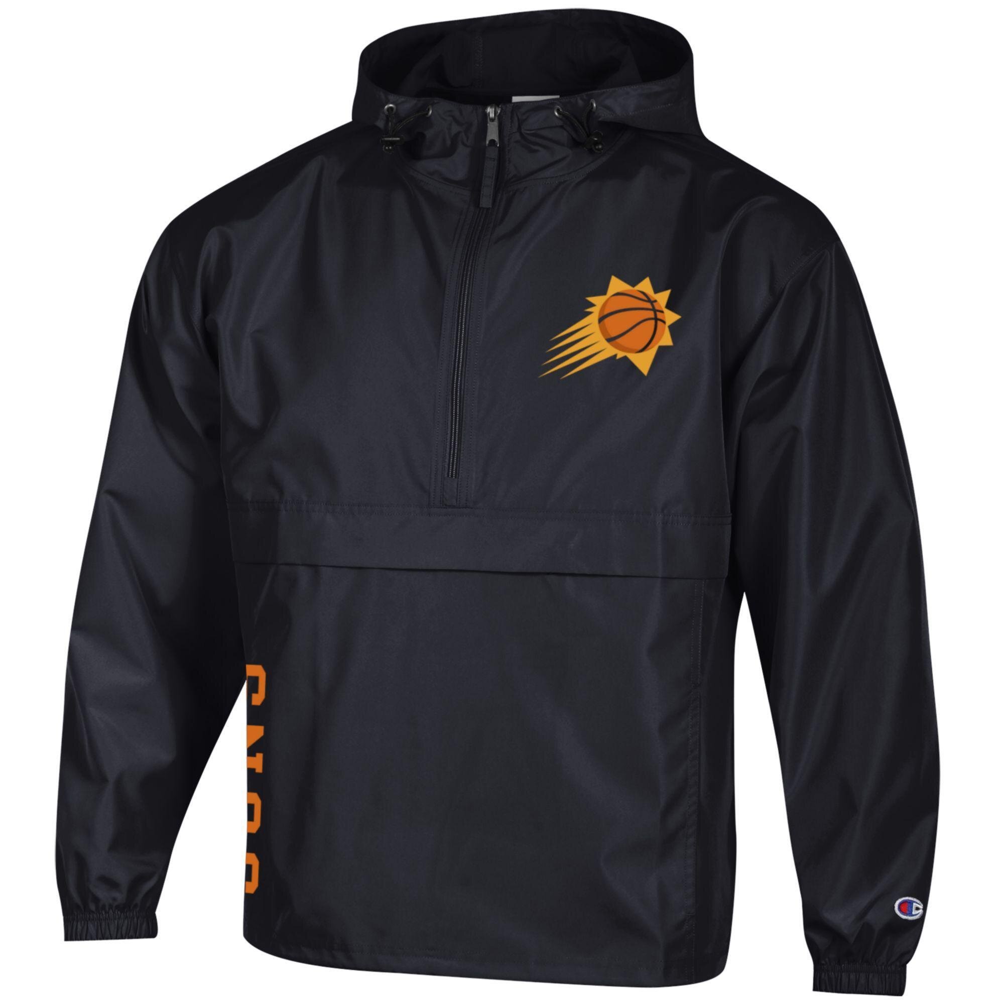 Men's Champion  Black Phoenix Suns Packable Lightweight Hooded Windbreaker Half-Zip Jacket