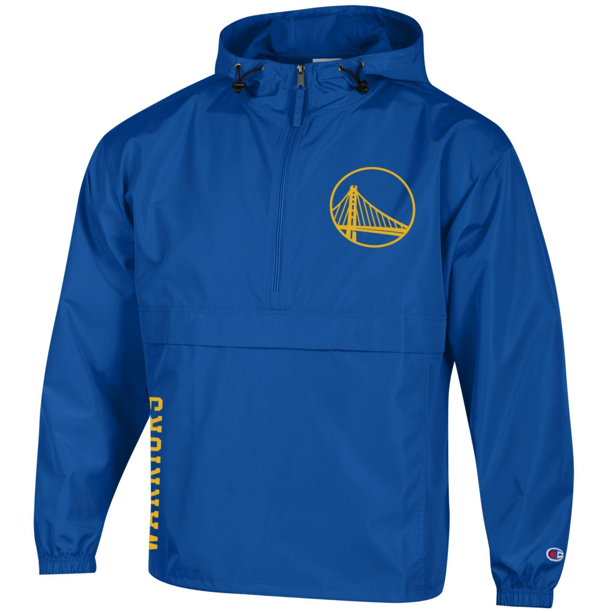 Men's Champion Royal Golden State Warriors Packable Lightweight Hooded Windbreaker Half-Zip Jacket