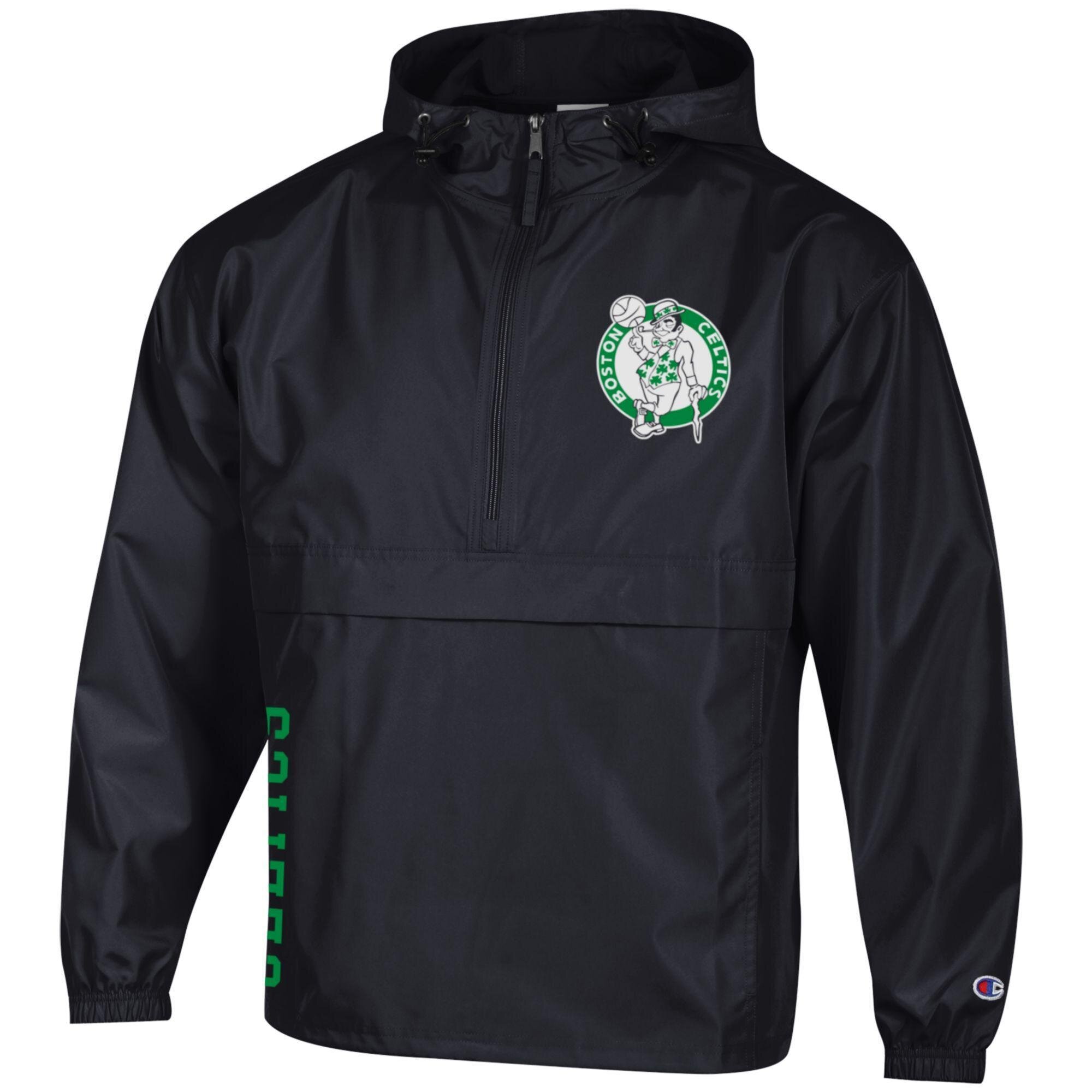 Men's Champion  Black Boston Celtics Packable Lightweight Hooded Windbreaker Half-Zip Jacket