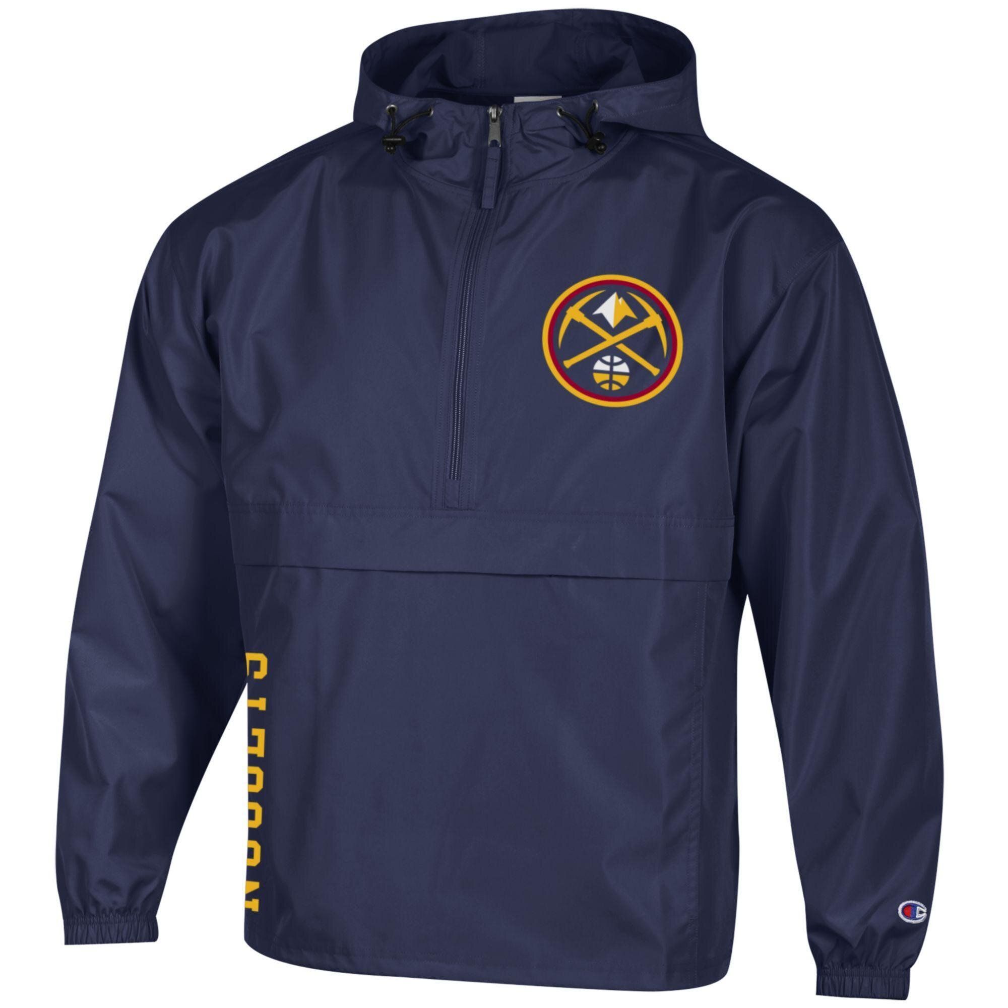 Men's Champion  Navy Denver Nuggets Packable Lightweight Hooded Windbreaker Half-Zip Jacket