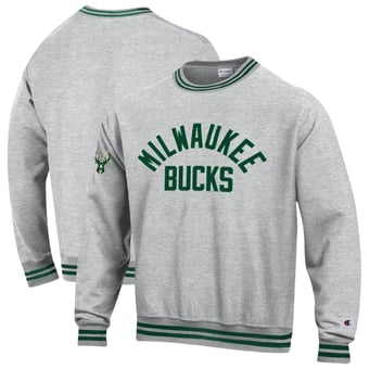 Men's Champion Heather Gray Milwaukee Bucks Reverse Weave Crew Yarn Dye Sweatshirt