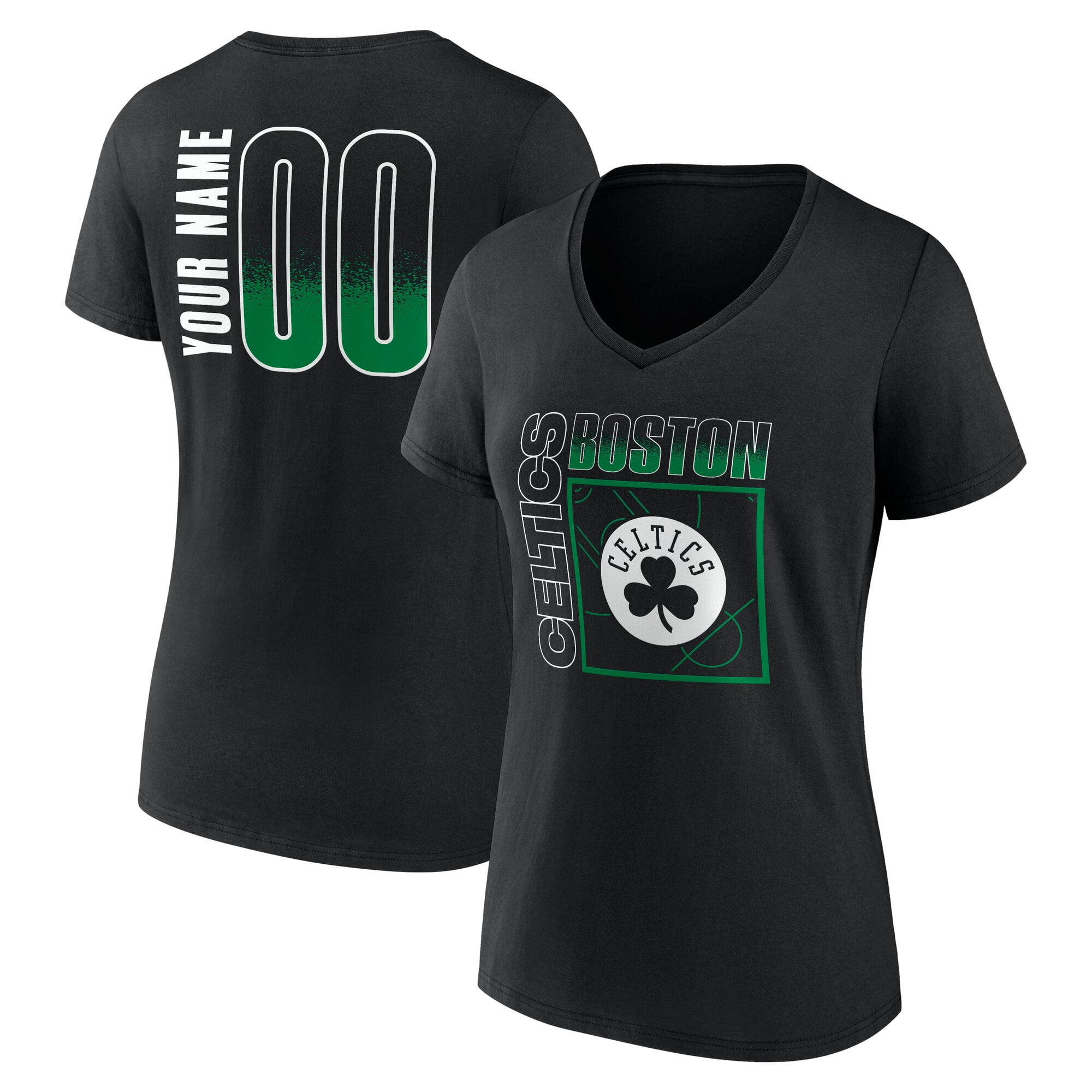 Women's Black Boston Celtics Home Court Pop Personalized Name & Number V-Neck T-Shirt