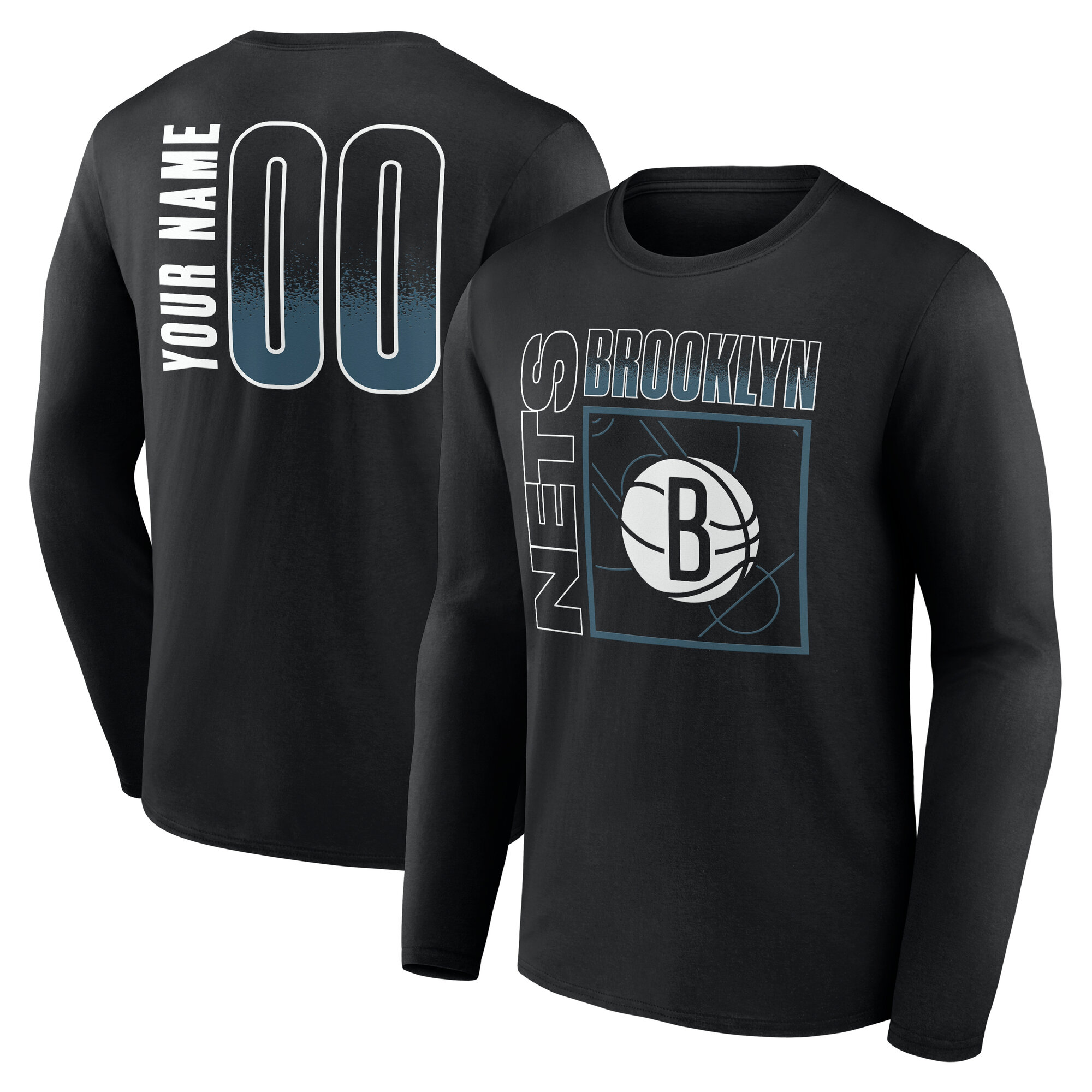 Men’s Black Brooklyn Nets  Home Court Pop Personalized Name & Number Long Sleeve T-Shirt
