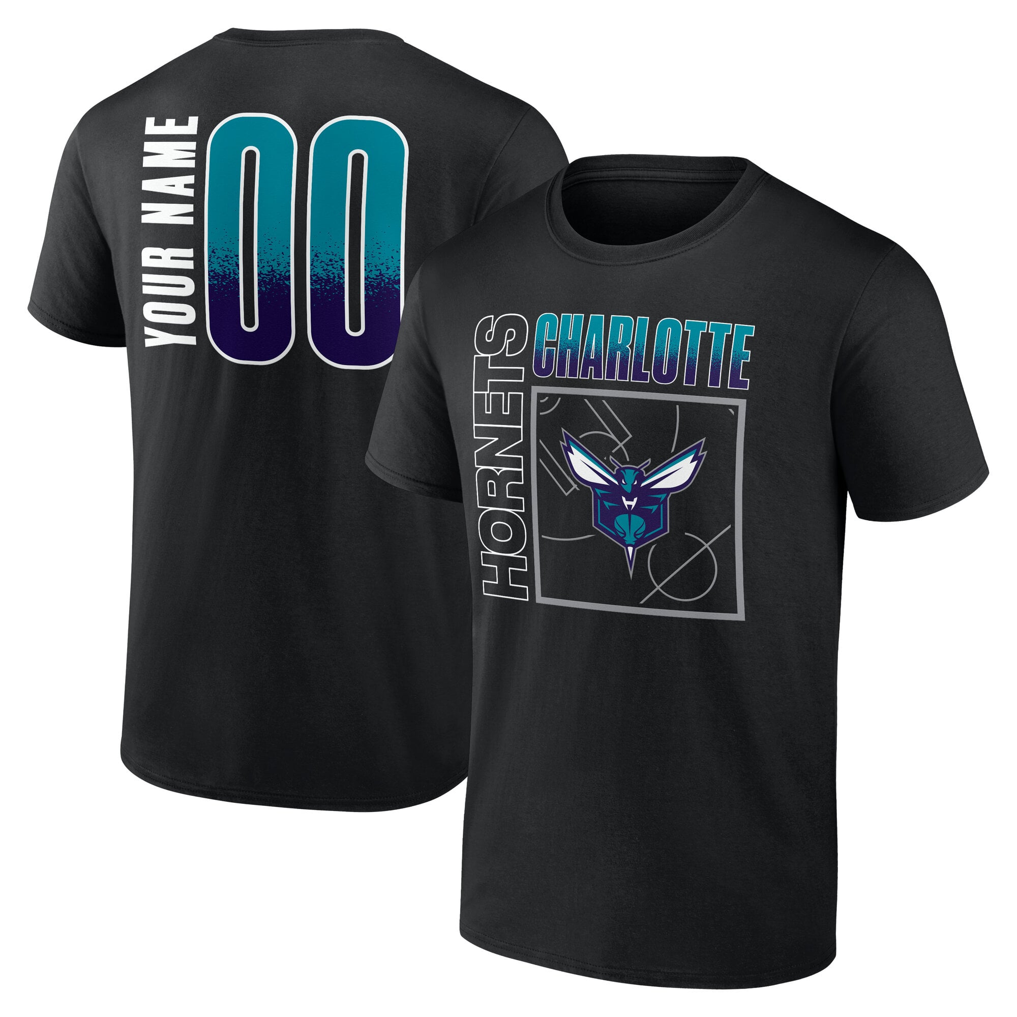 Men's Black Charlotte Hornets Big & Tall Home Court Pop Personalized Name & Number T-Shirt