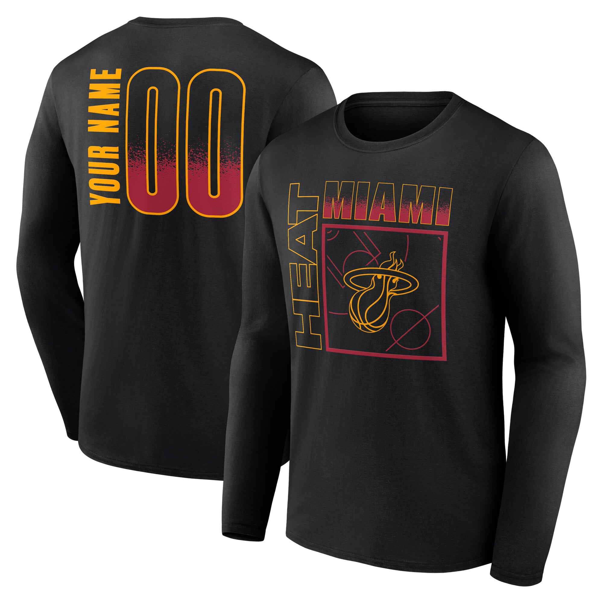 Men's Black Miami Heat  Home Court Pop Personalized Name & Number Long Sleeve T-Shirt