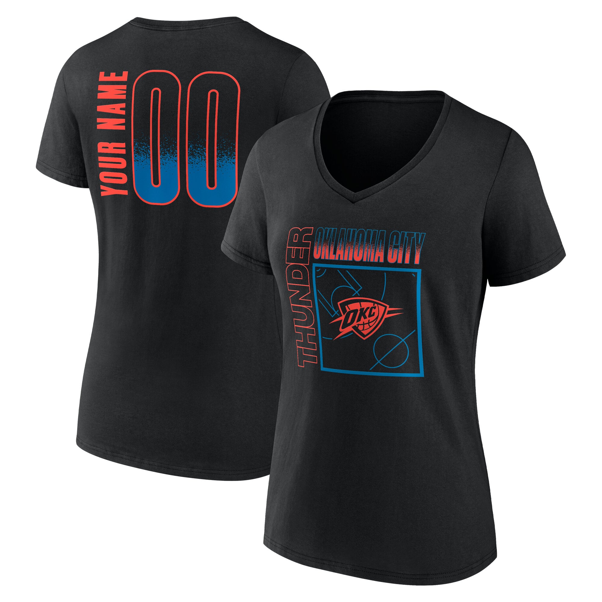 Women's Black Oklahoma City Thunder Home Court Pop Personalized Name & Number V-Neck T-Shirt