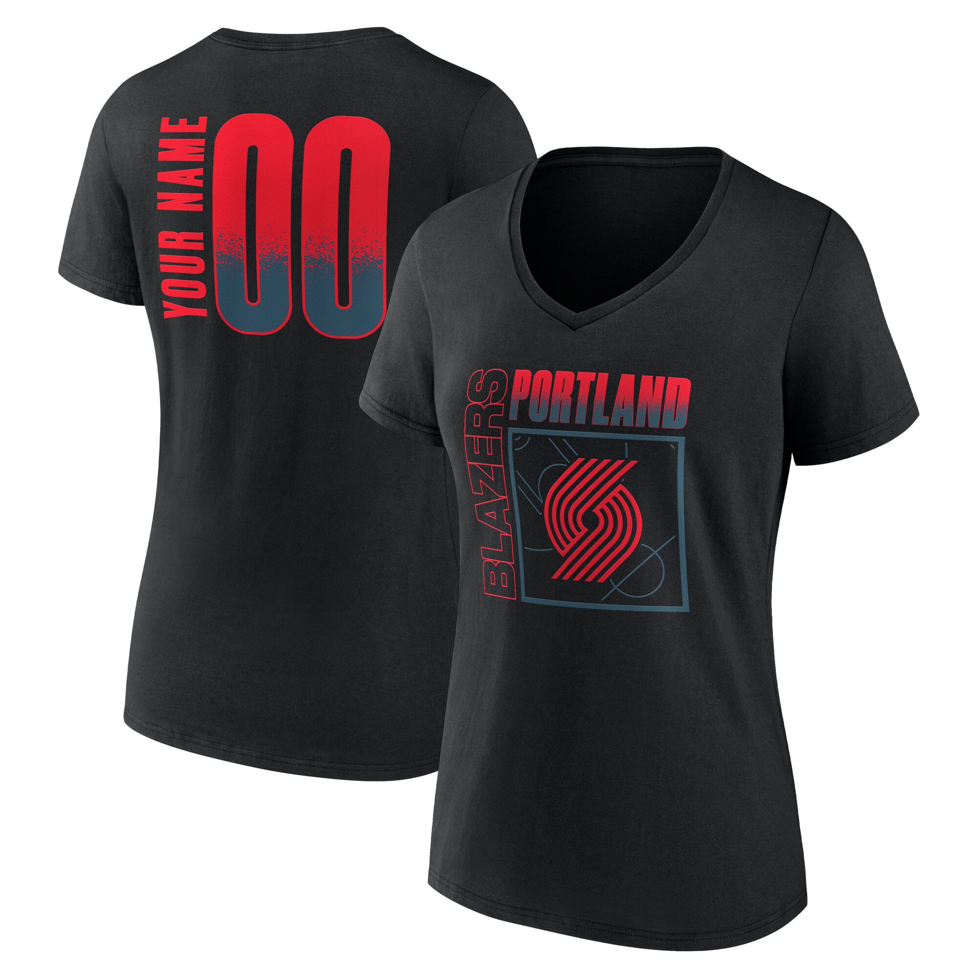 Women's Black Portland Trail Blazers Home Court Pop Personalized Name & Number V-Neck T-Shirt