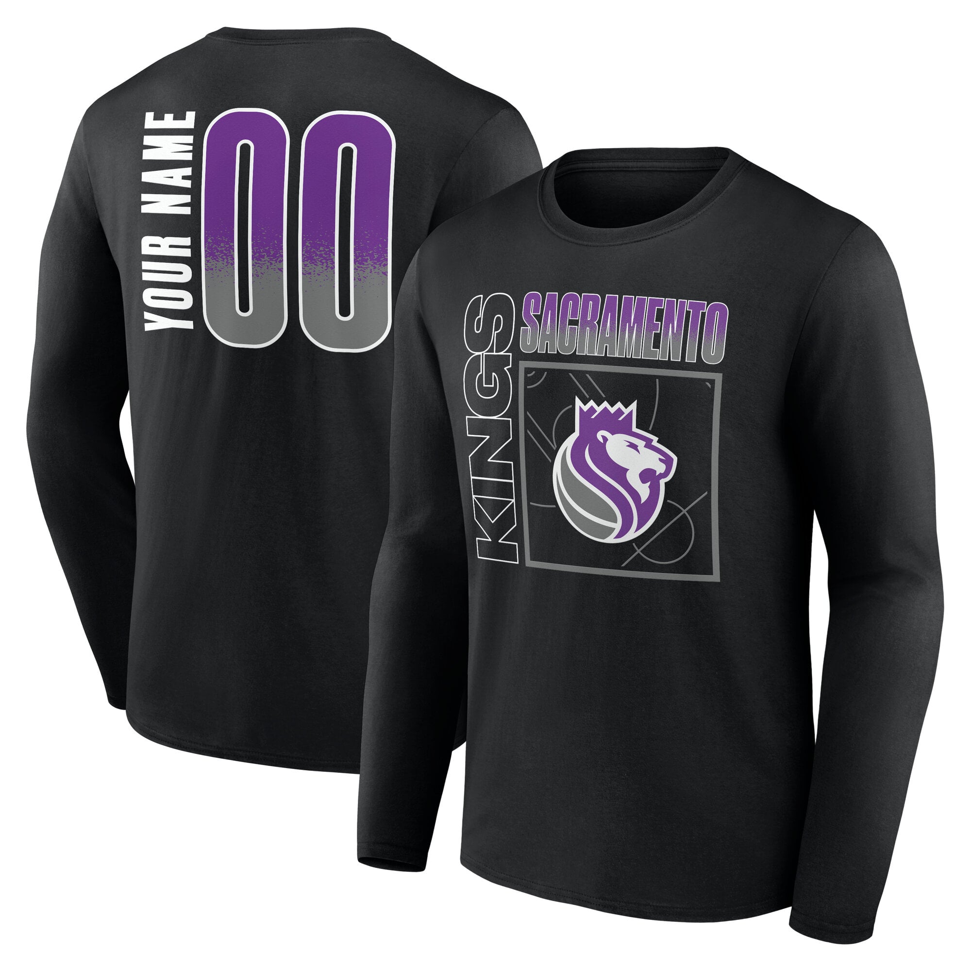 Men's Black Sacramento Kings  Home Court Pop Personalized Name & Number Long Sleeve T-Shirt