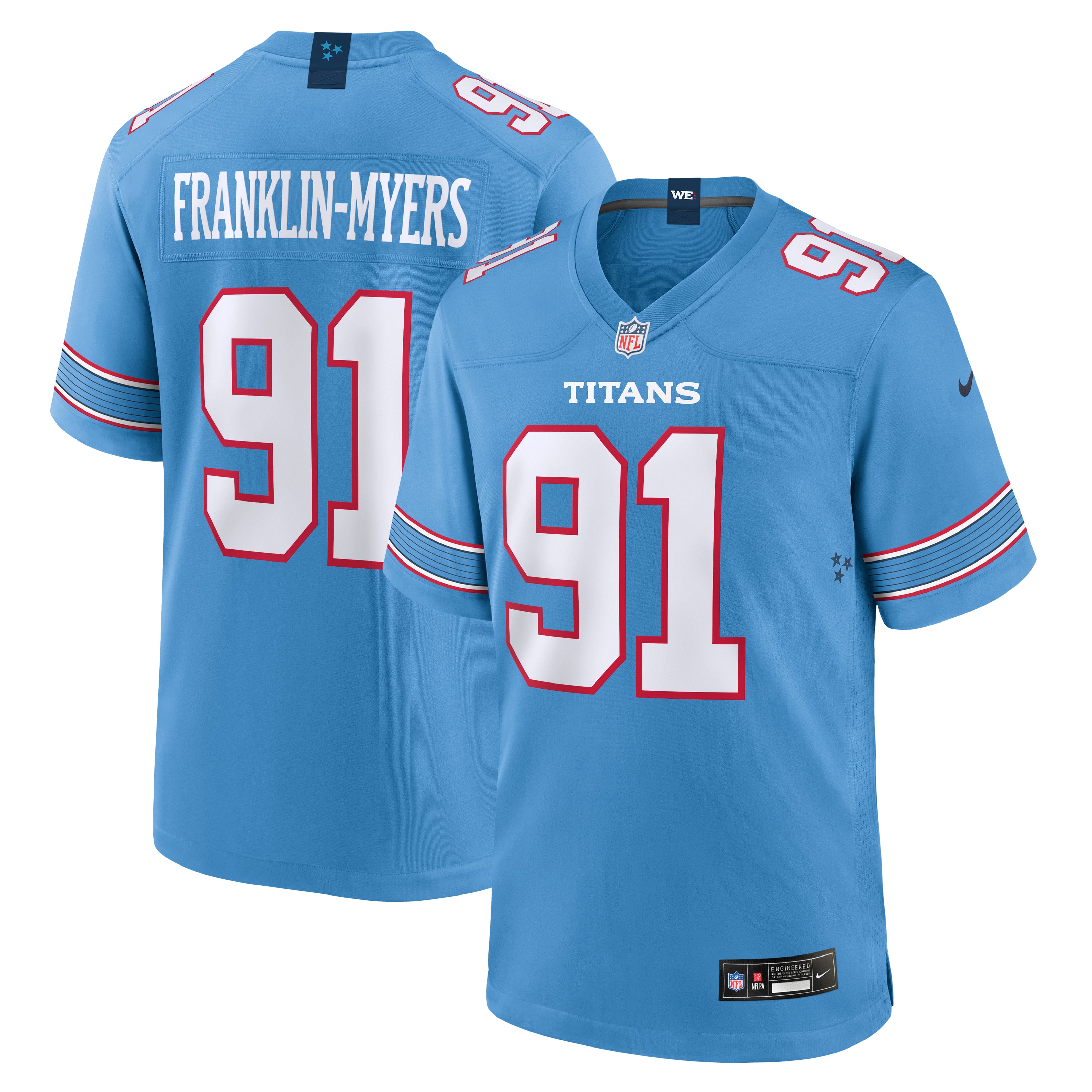 Men's Nike John Franklin-Myers Light Blue Tennessee Titans Team Game Jersey