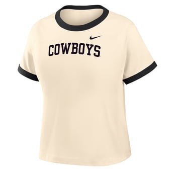 Women's Nike Natural Oklahoma State Cowboys Ringer Mod Cropped T-Shirt