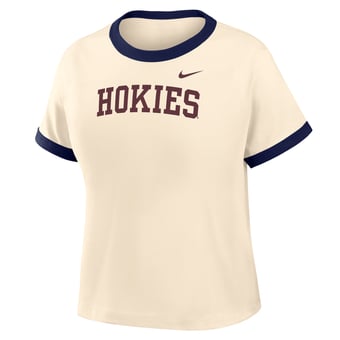 Women's Nike Natural Virginia Tech Hokies Ringer Mod Cropped T-Shirt