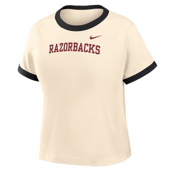 Women's Nike Natural Arkansas Razorbacks Ringer Mod Cropped T-Shirt