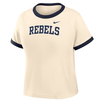 Women's Nike Natural Ole Miss Rebels Ringer Mod Cropped T-Shirt