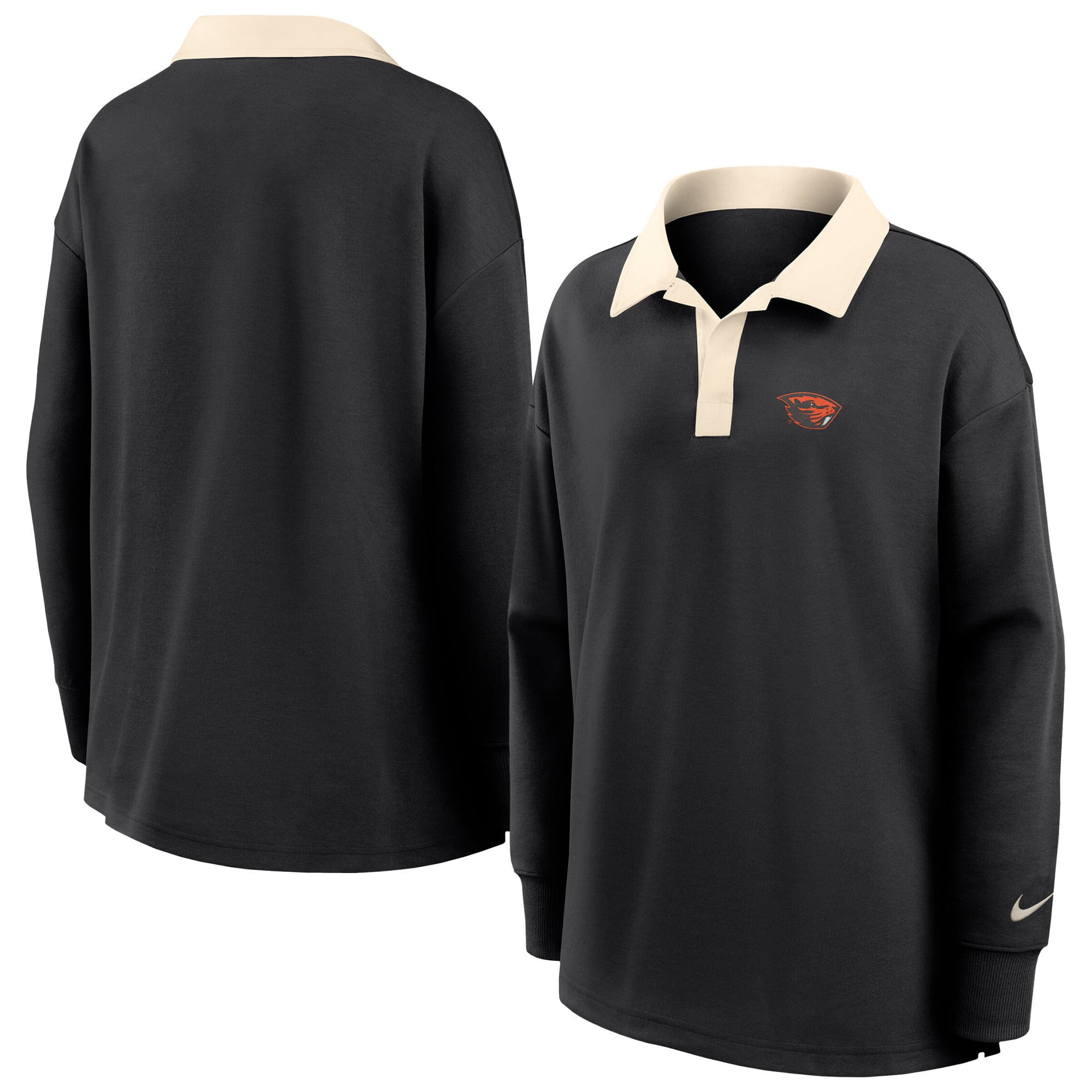 Women's Nike Black Oregon State Beavers Oversized Dri-FIT Long Sleeve V-Neck Polo
