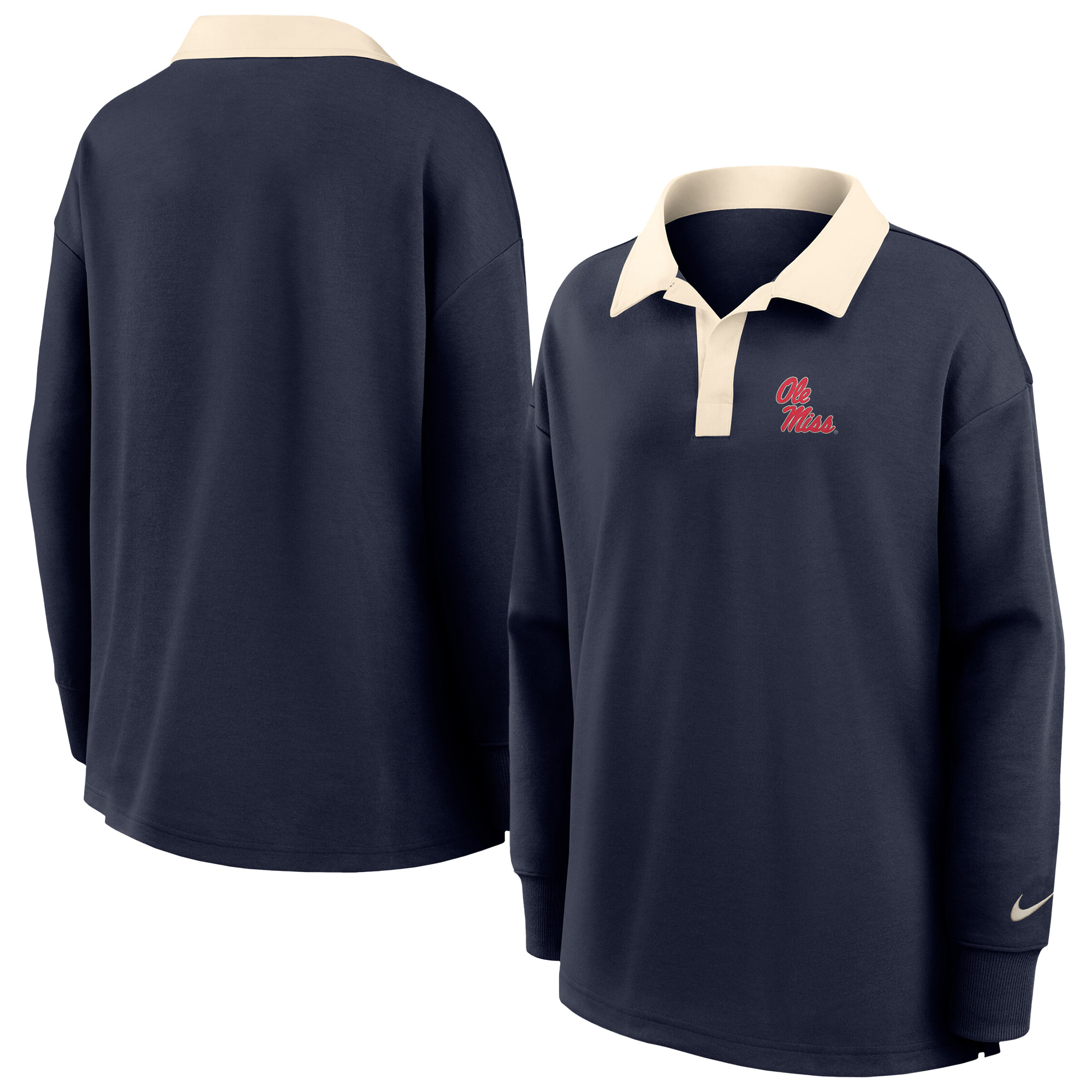 Women’s Nike Navy Ole Miss Rebels Oversized Dri-FIT Long Sleeve V-Neck Polo