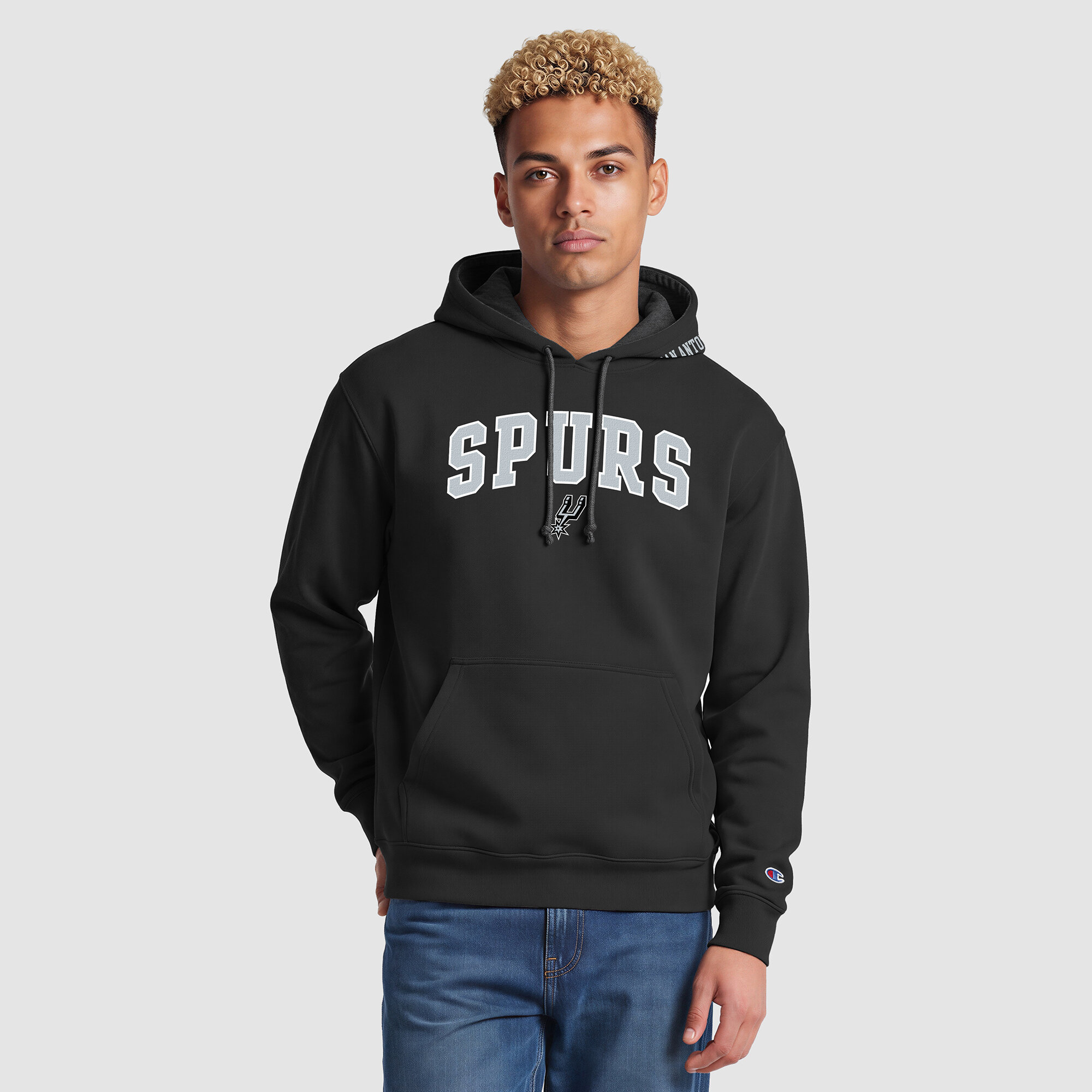 Men's Champion Black San Antonio Spurs Contrast Liner Hoodie