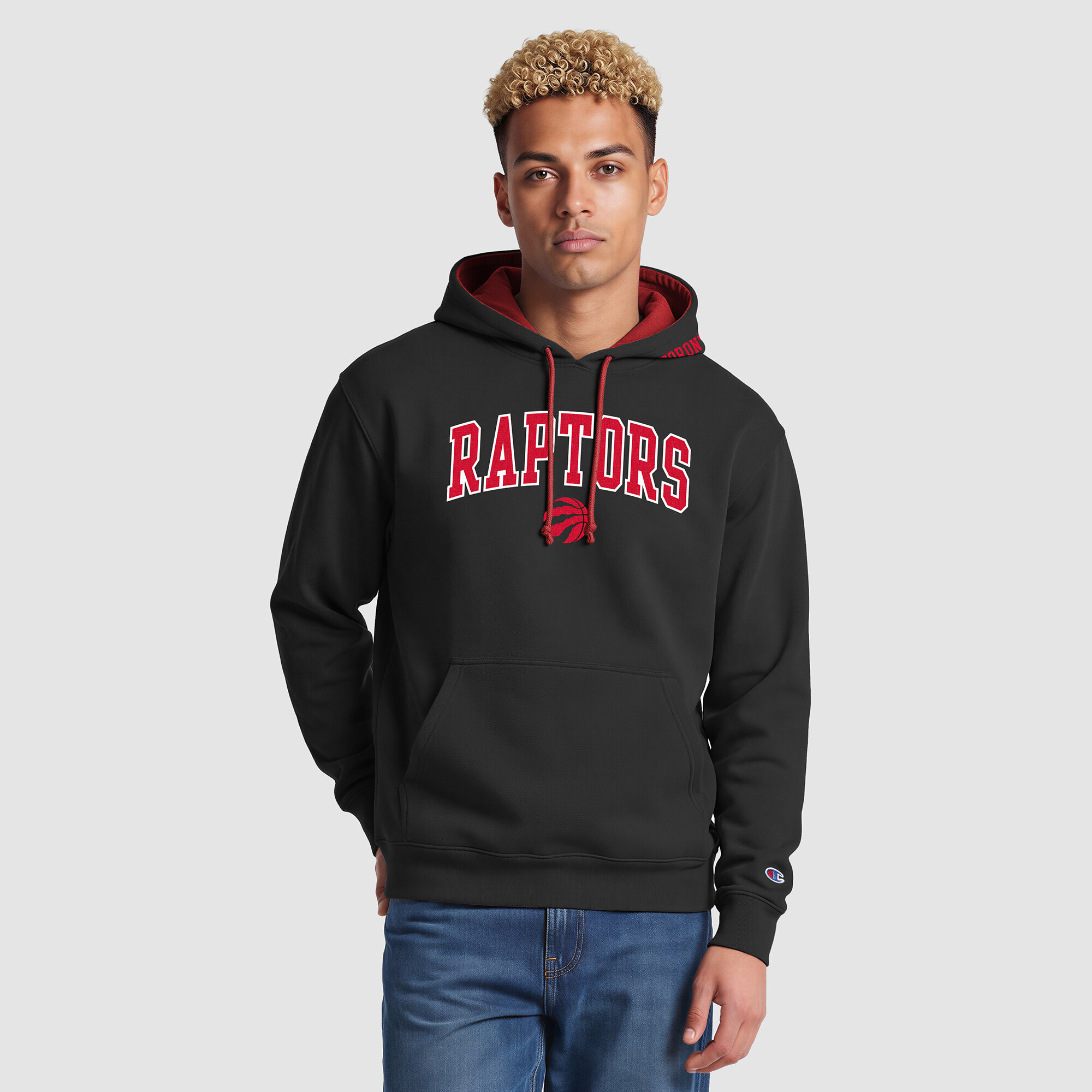 Men's Champion Black Toronto Raptors Contrast Liner Hoodie