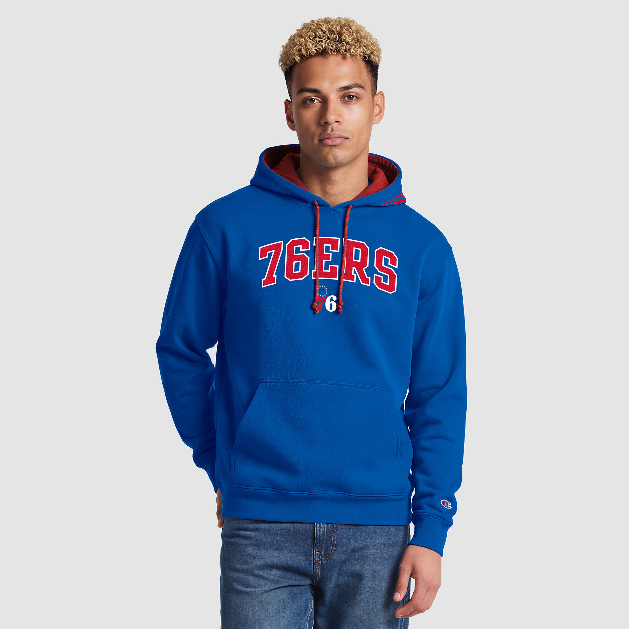 Champion Men's Royal Philadelphia 76ers Contrast Liner Pullover Hoodie - Royal, Scarlet