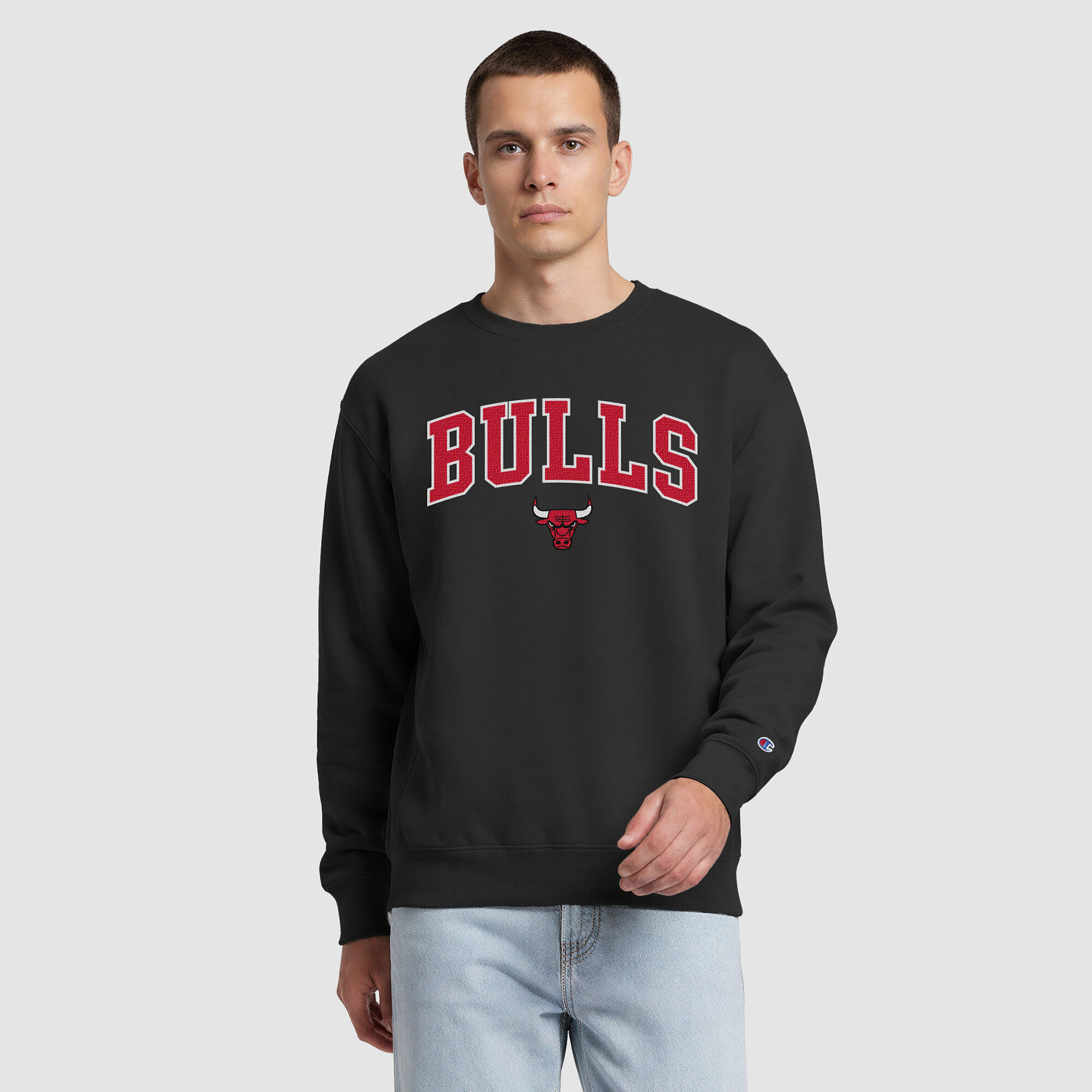 Men's Champion  Black Chicago Bulls Contrast Sweatshirt