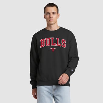 Men's Champion  Black Chicago Bulls Contrast Crewneck Sweatshirt