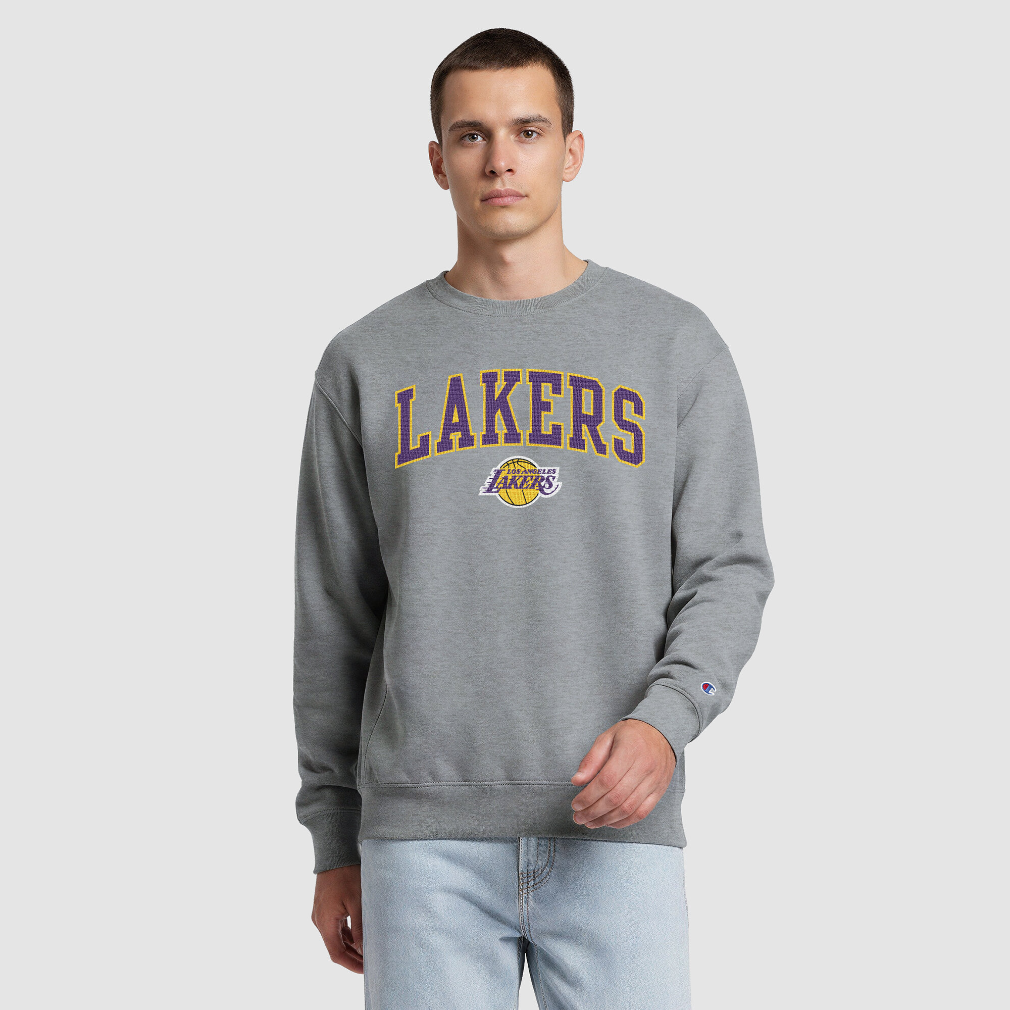 Men's Champion  Gray Los Angeles Lakers Contrast Sweatshirt