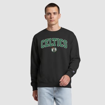 Men's Champion  Black Boston Celtics Contrast Crewneck Sweatshirt