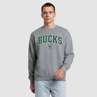 Men's Champion  Gray Milwaukee Bucks Contrast Crewneck Sweatshirt