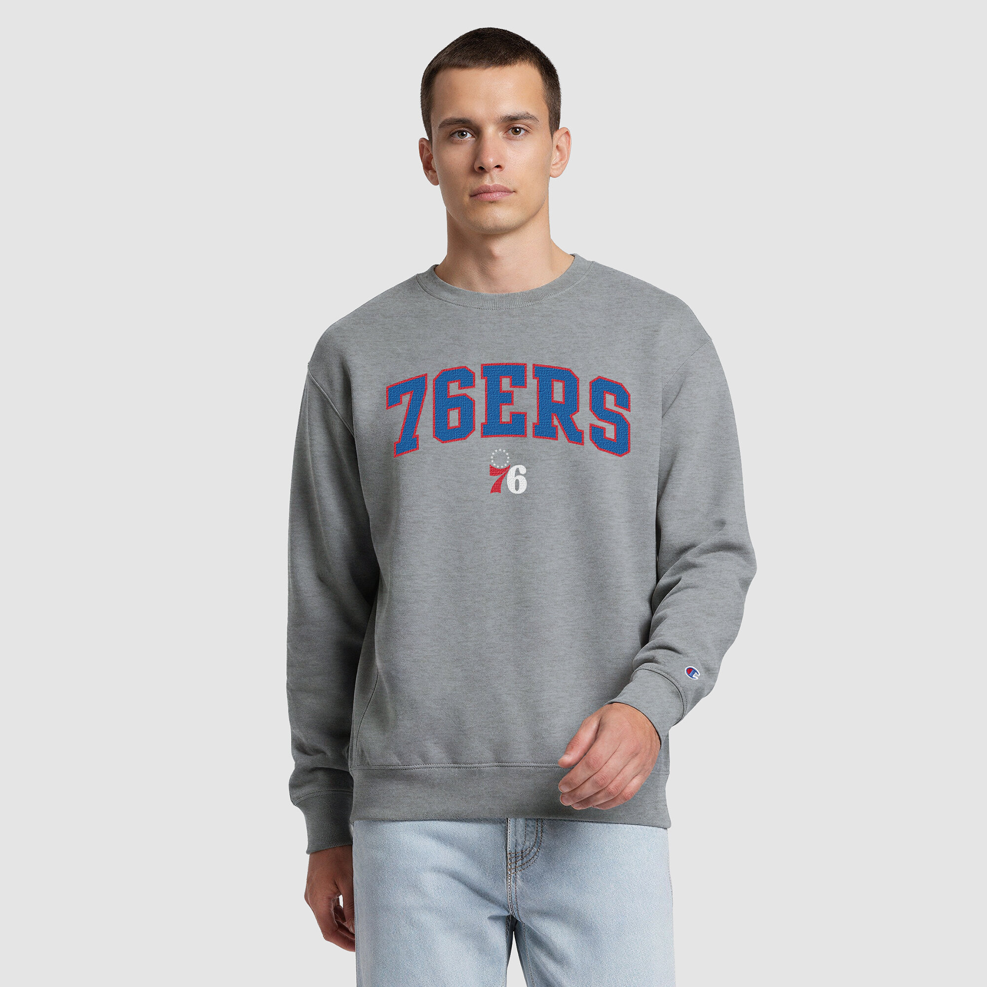 Champion Men's Gray Philadelphia 76ers Contrast Crewneck Sweatshirt - Gray, Royal