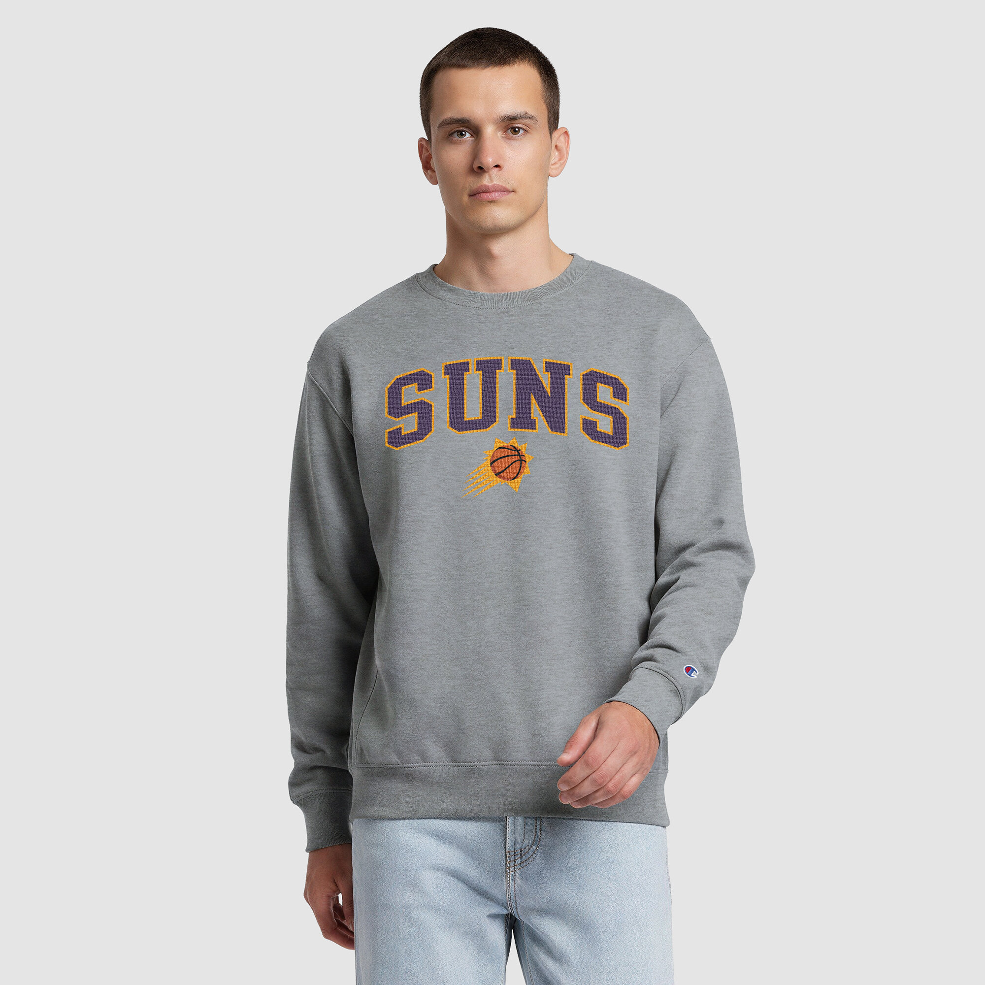 Men's Champion  Gray Phoenix Suns Contrast Sweatshirt