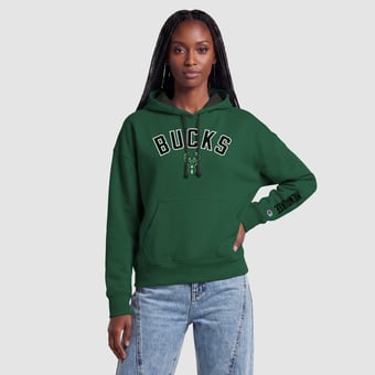 Women's Champion  Hunter Green Milwaukee Bucks Contrast Liner Pullover Hoodie