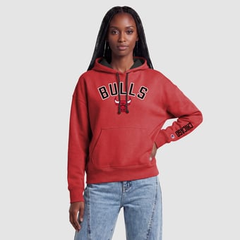 Women's Champion  Red Chicago Bulls Contrast Liner Pullover Hoodie