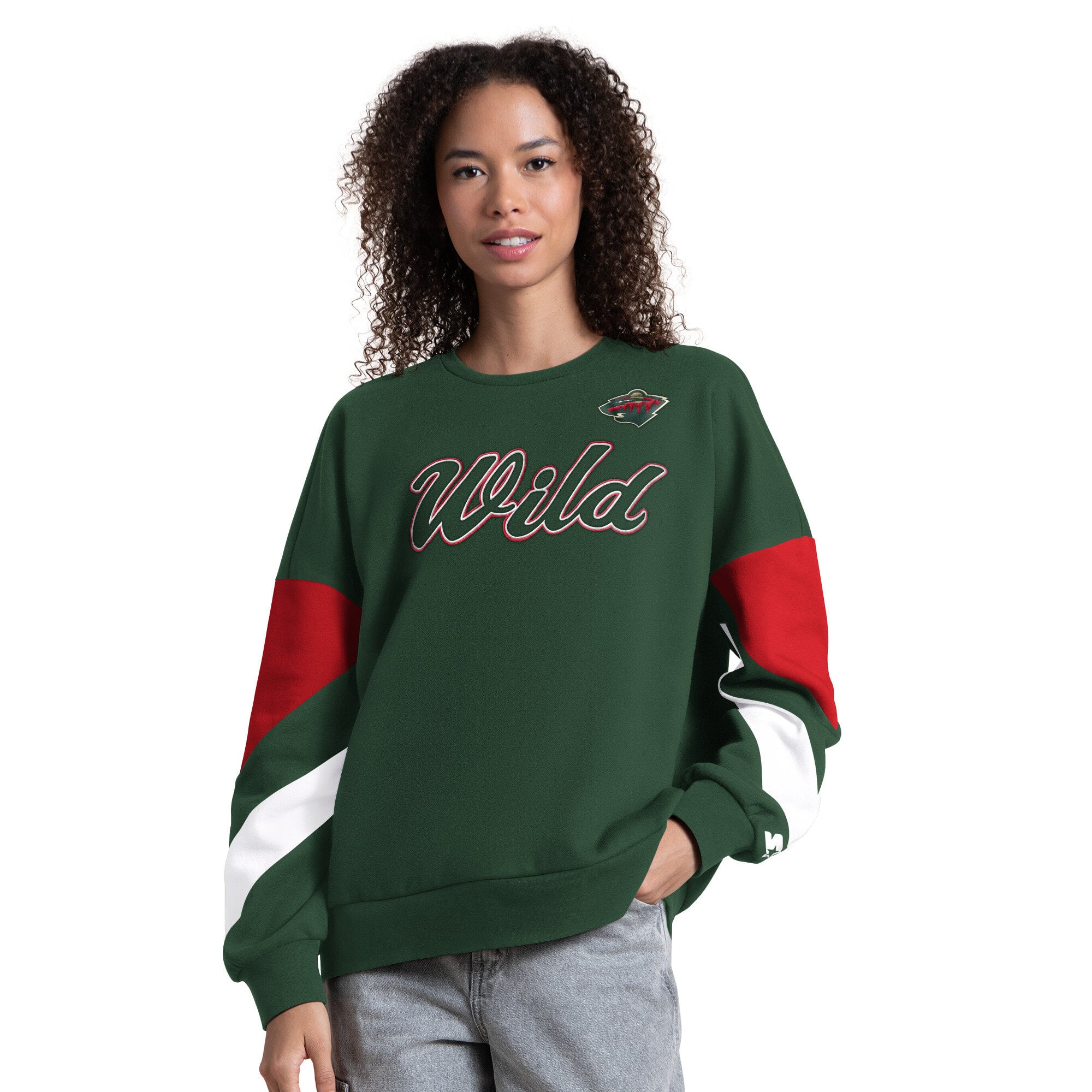 Women's Starter Green Minnesota Wild Grand Slam Sleeve Color Block Sweatshirt