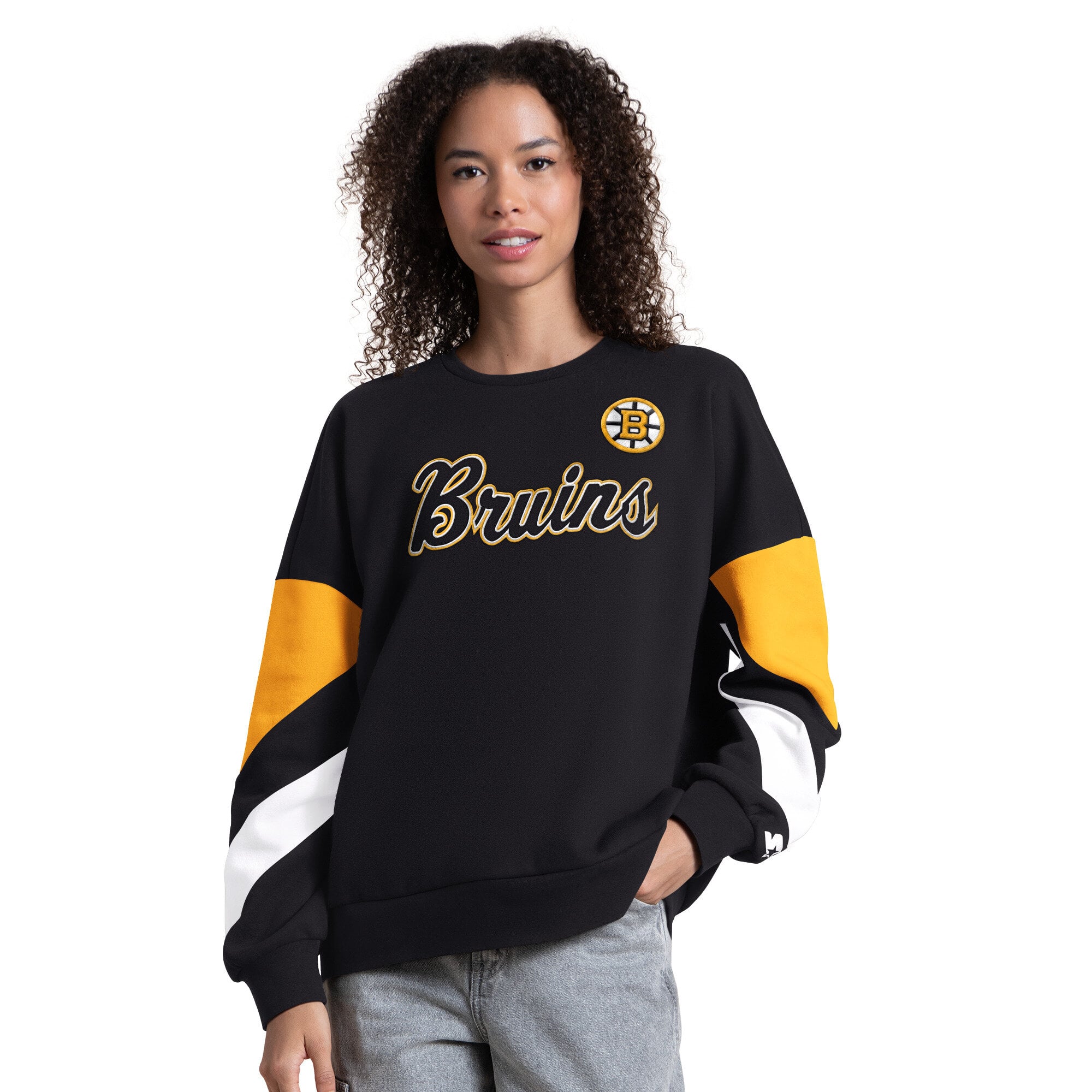 Women's Starter Black Boston Bruins Grand Slam Sleeve Color Block Sweatshirt