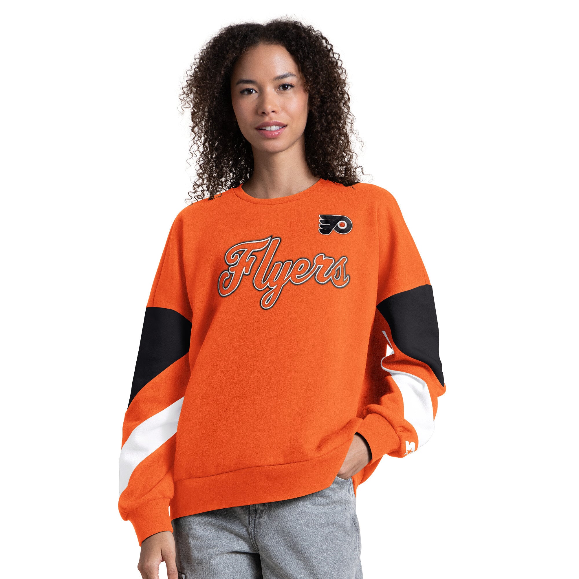 Women's Starter Orange Philadelphia Flyers Grand Slam Sleeve Color Block Sweatshirt