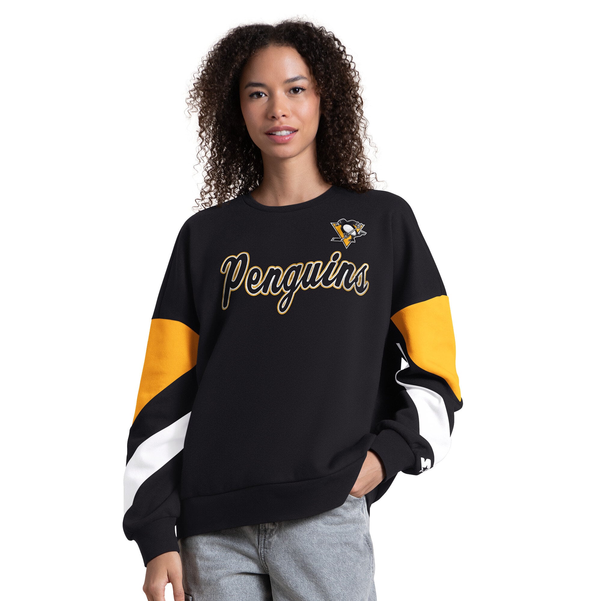 Women's Starter Black Pittsburgh Penguins Grand Slam Sleeve Color Block Sweatshirt