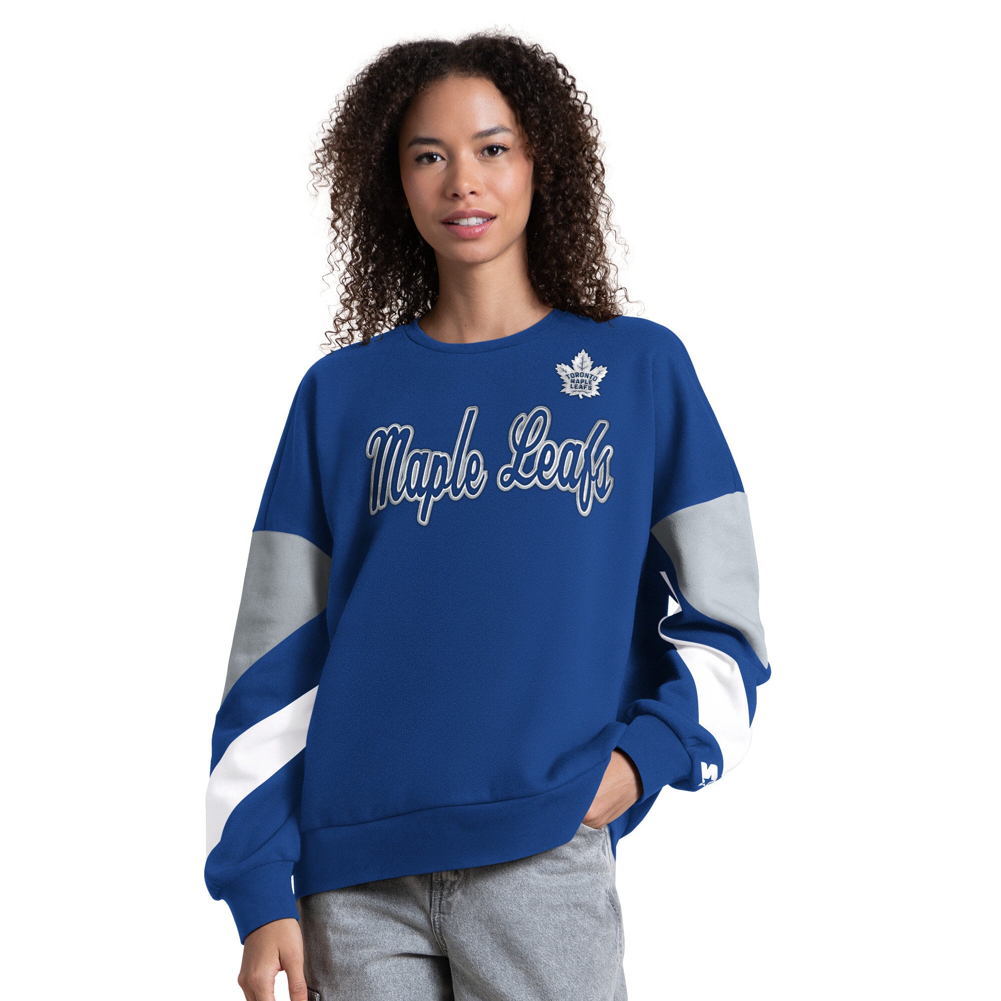 Women's Starter Blue Toronto Maple Leafs Grand Slam Sleeve Color Block Sweatshirt