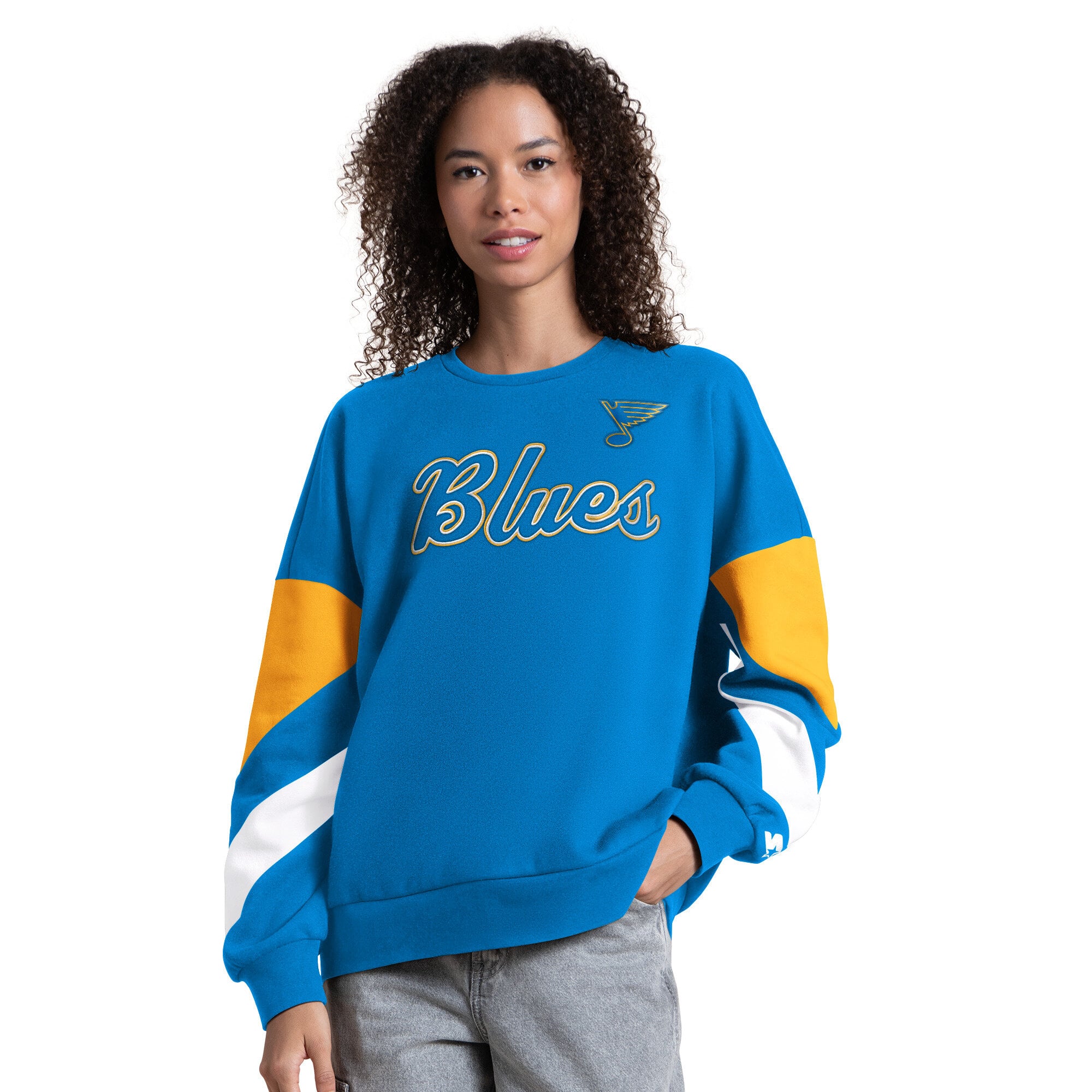 Women's Starter Blue St. Louis Blues Grand Slam Sleeve Color Block Sweatshirt
