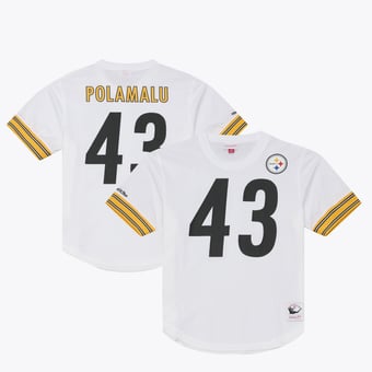 Men's Mitchell & Ness Troy Polamalu White Pittsburgh Steelers Retired Player Name & Number Mesh Top