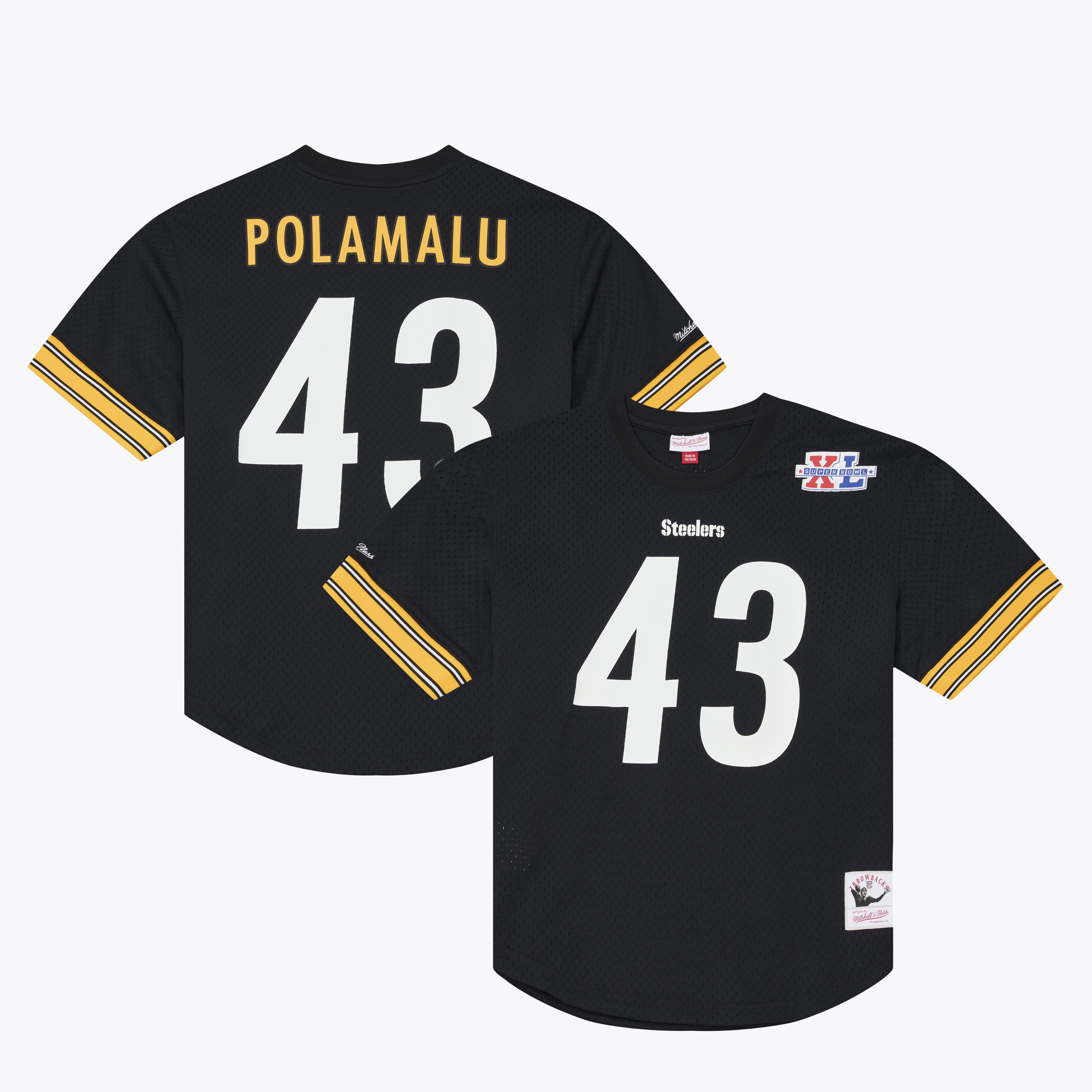 Men's Mitchell & Ness Troy Polamalu Black Pittsburgh Steelers Retired Player Name & Number Mesh Top