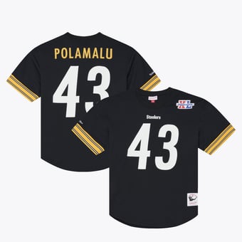 Men's Mitchell & Ness Troy Polamalu Black Pittsburgh Steelers Retired Player Name & Number Mesh Top