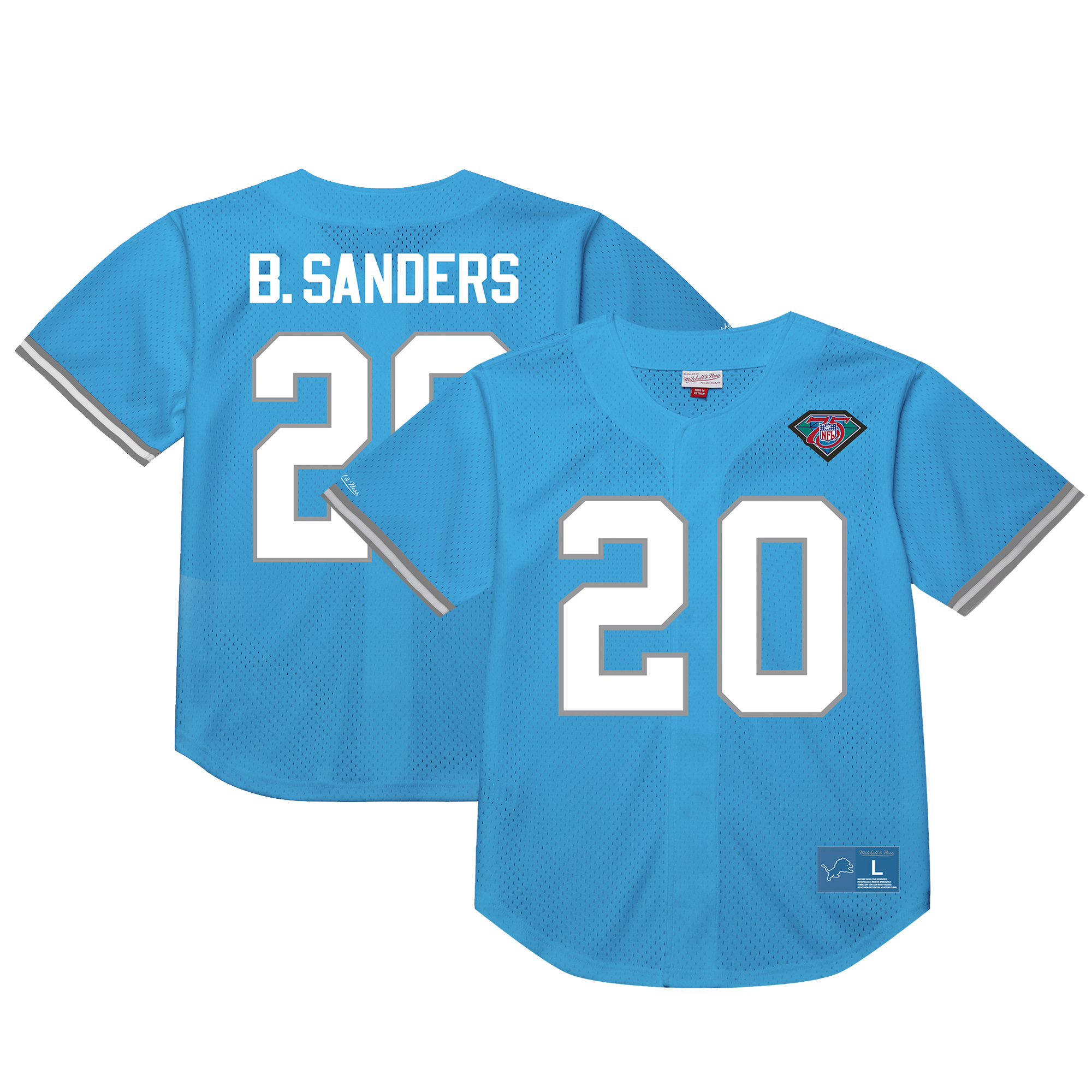 Men's Mitchell & Ness Barry Sanders Blue Detroit Lions Retired Player Name & Number Mesh Top