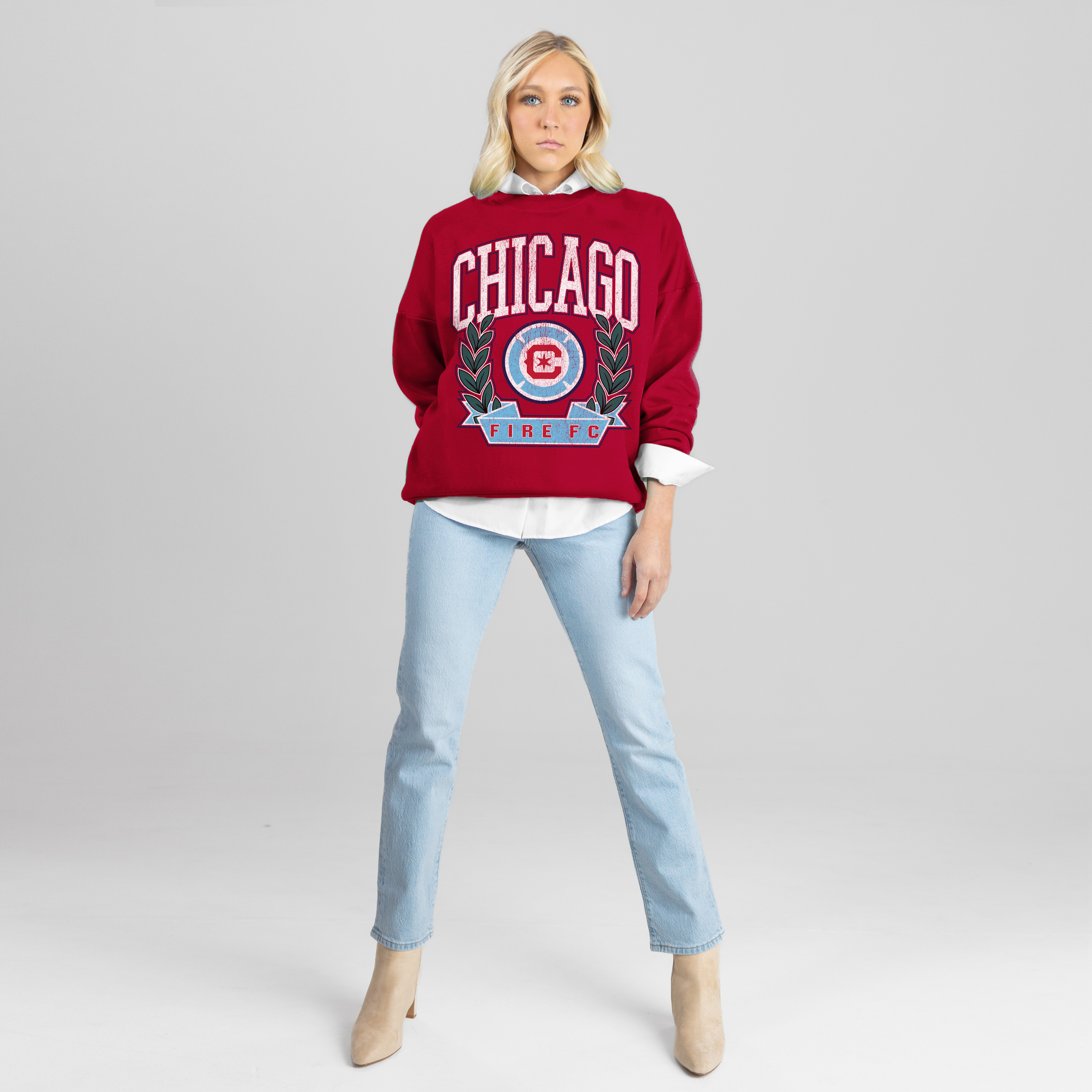 Women's Gameday Couture Red Chicago Fire Classic Archives Oversized Premium Fleece Sweatshirt