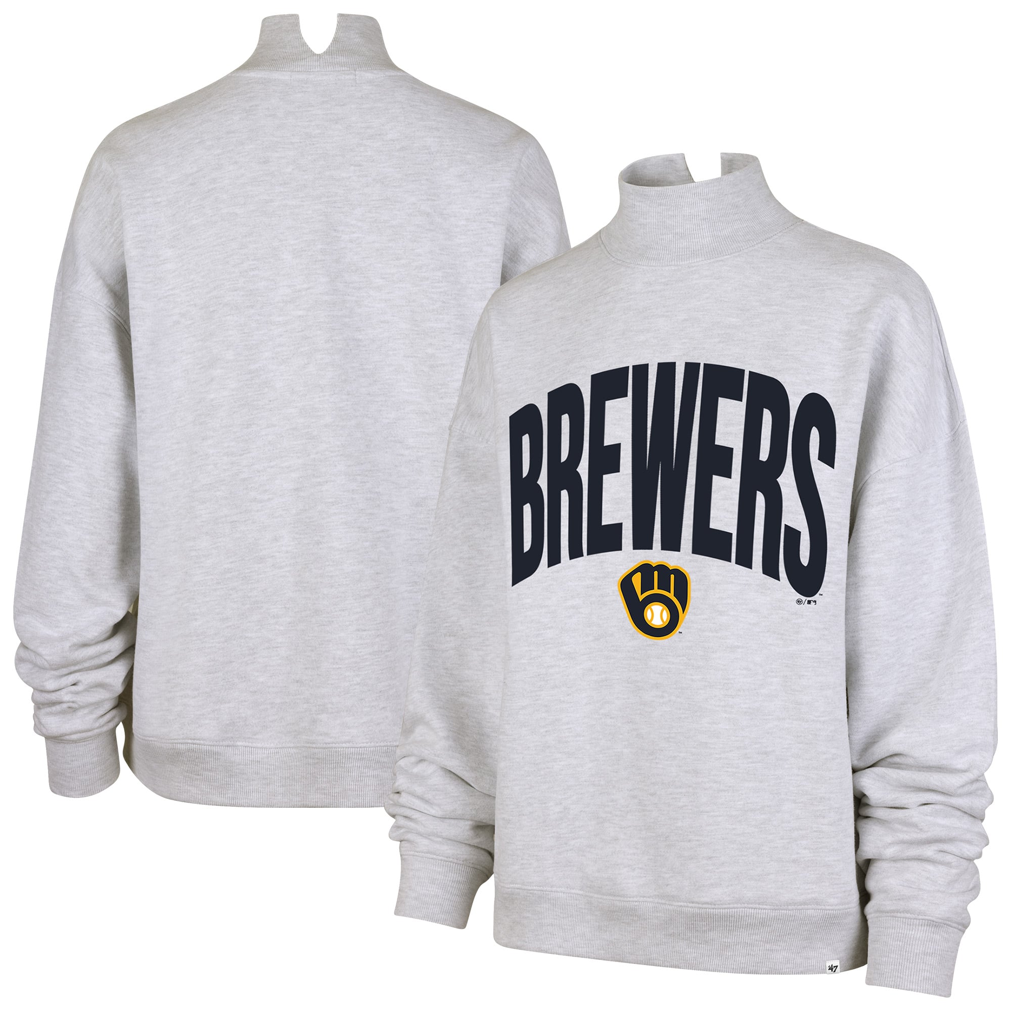 Women's '47 Heather Gray Milwaukee Brewers Subtle Muse Mock Neck Sweatshirt