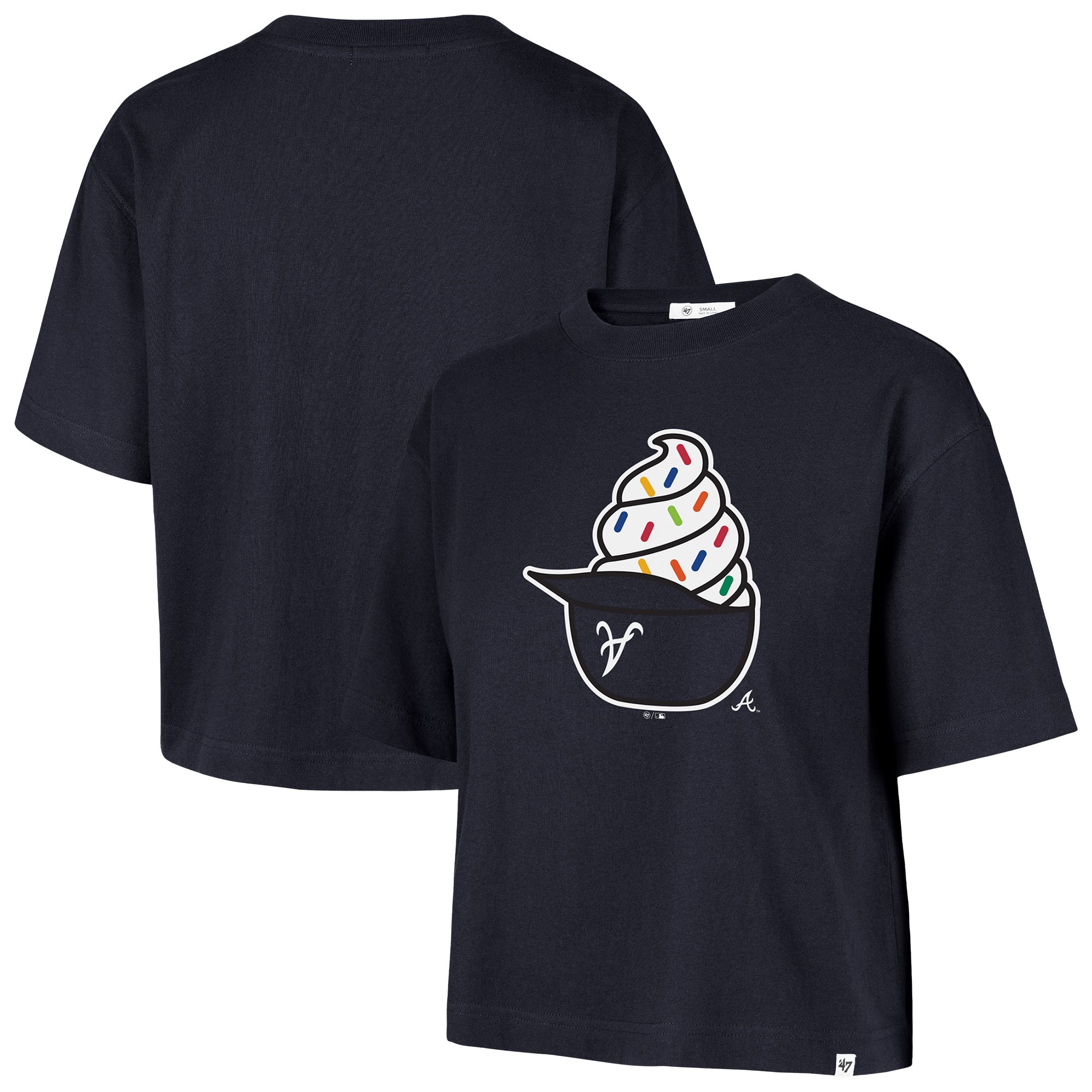 Women's '47  Navy Atlanta Braves Ice Cream Helmet T-Shirt