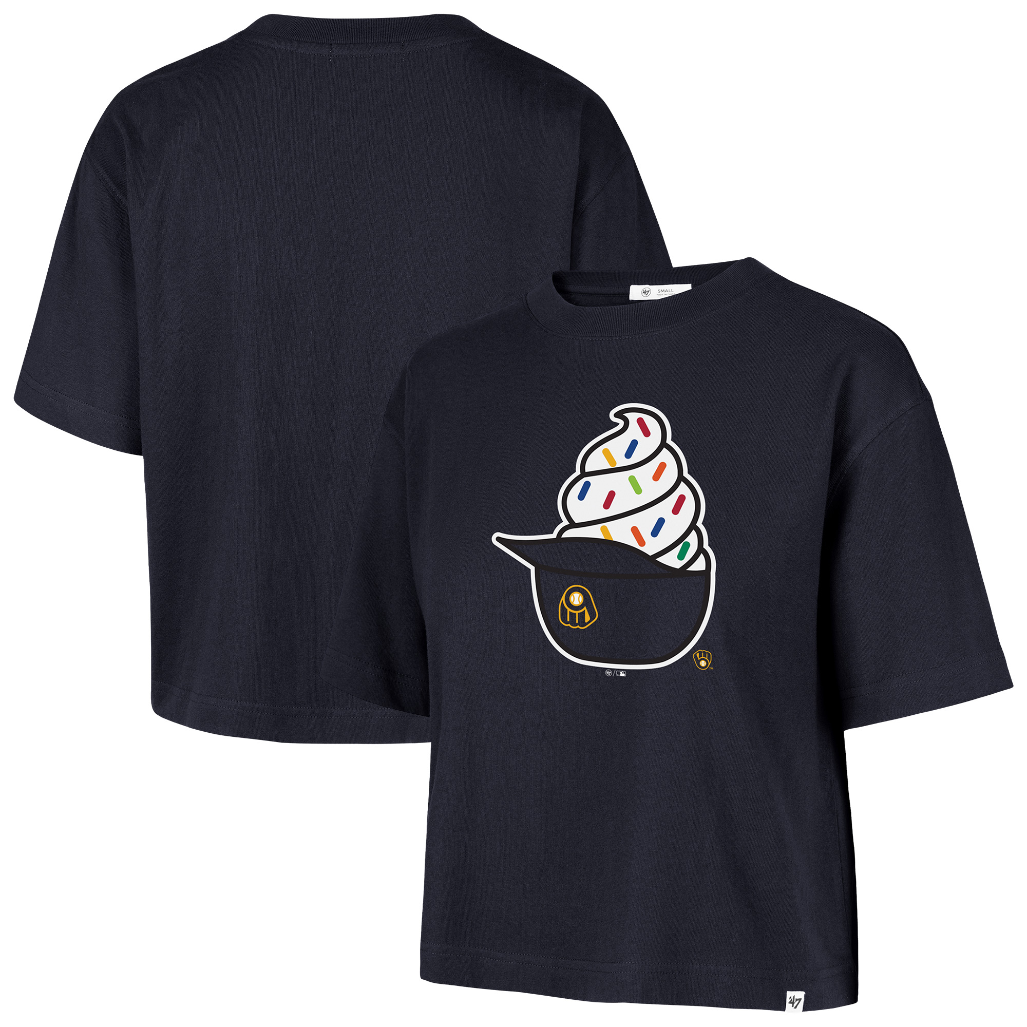 Women's '47  Navy Milwaukee Brewers Ice Cream Helmet T-Shirt
