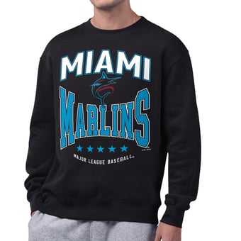 Men's Starter  Black Miami Marlins Center Squeeze Fleece Sweatshirt