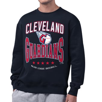 Men's Starter  Navy Cleveland Guardians Center Squeeze Fleece Sweatshirt