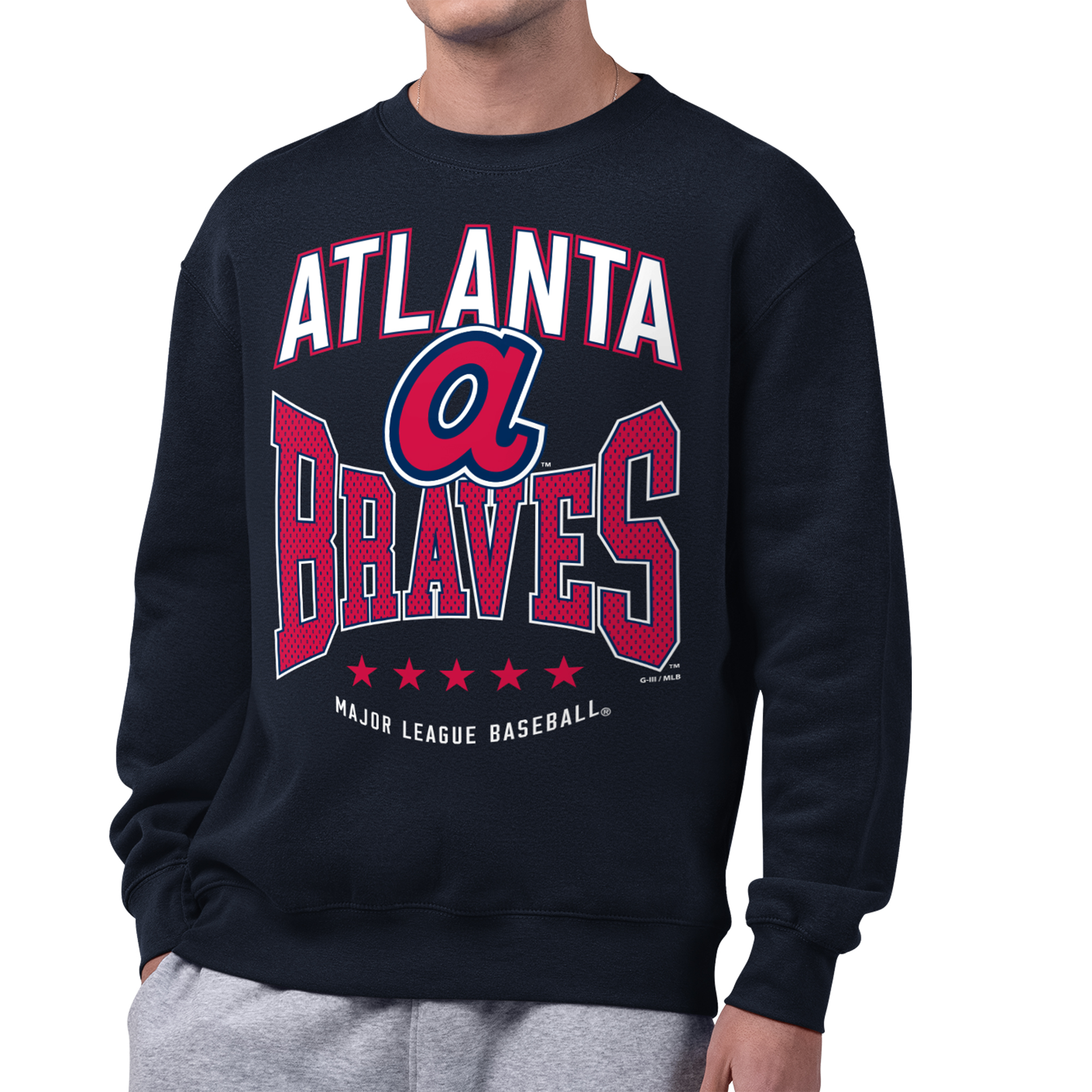 Men’s Starter Navy Atlanta Braves Center Squeeze Fleece Sweatshirt